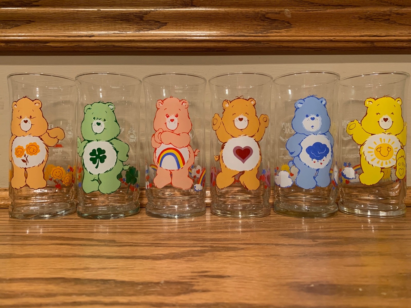 VINTAGE Care Bears Pizza Hut 1983 Complete Glass Set of 6 Glasses