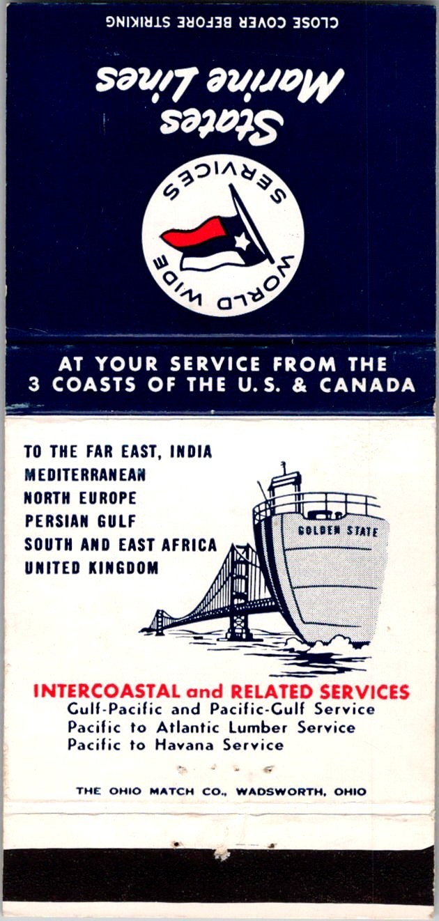 States Marine Lines Vintage Matchbook Cover 5MM28-6