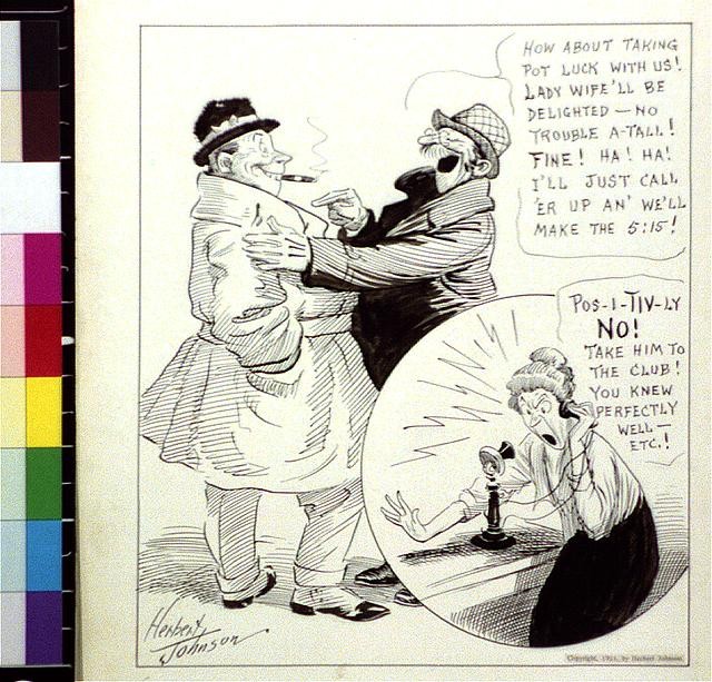 Photo:c1921 Husband Wife Cartoon Telephone Club Dinner Illustration