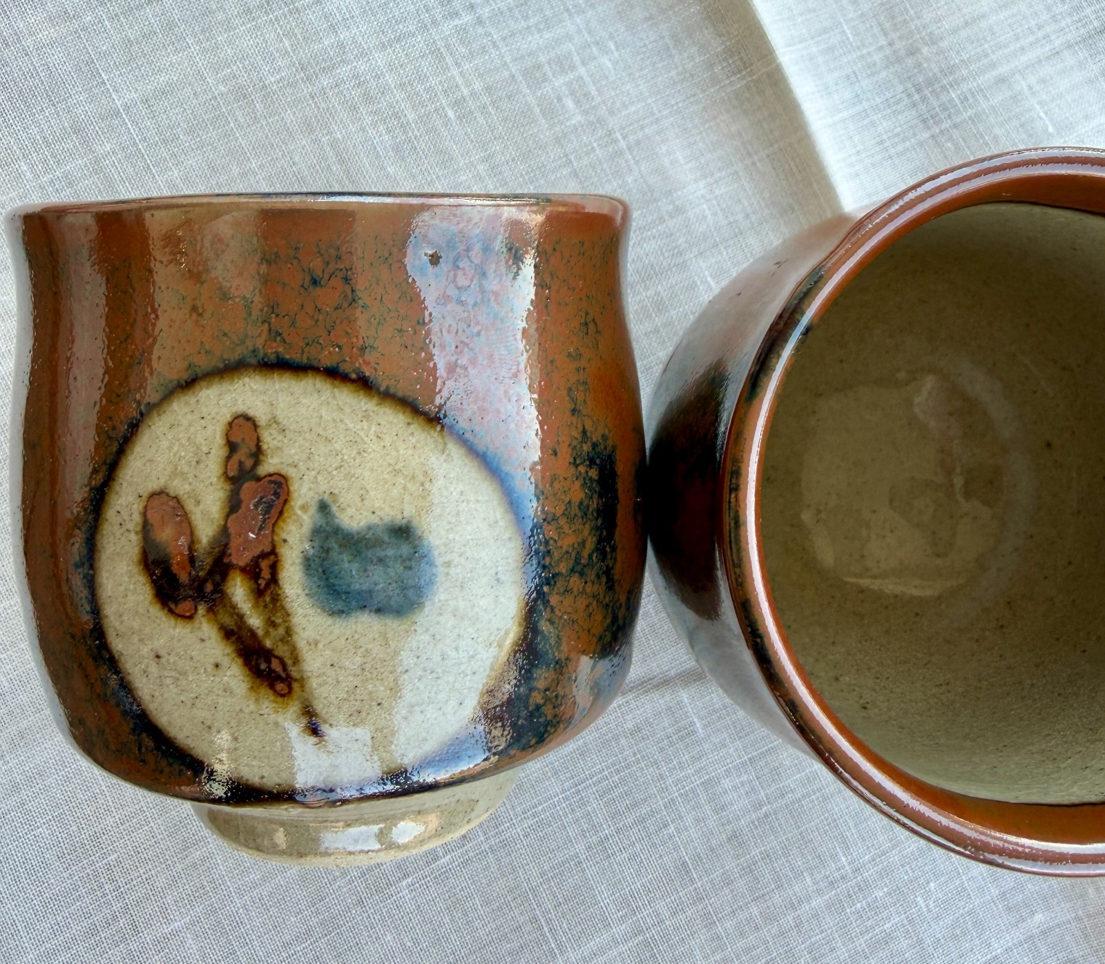 Set of 2 Vintage Japanese Mashiko Yaki Tea Cups Zakuro Pottery 3.5 Set of 2 Vintage Japanese Mashiko Yaki Tea Cups Zakuro Pottery 3.5