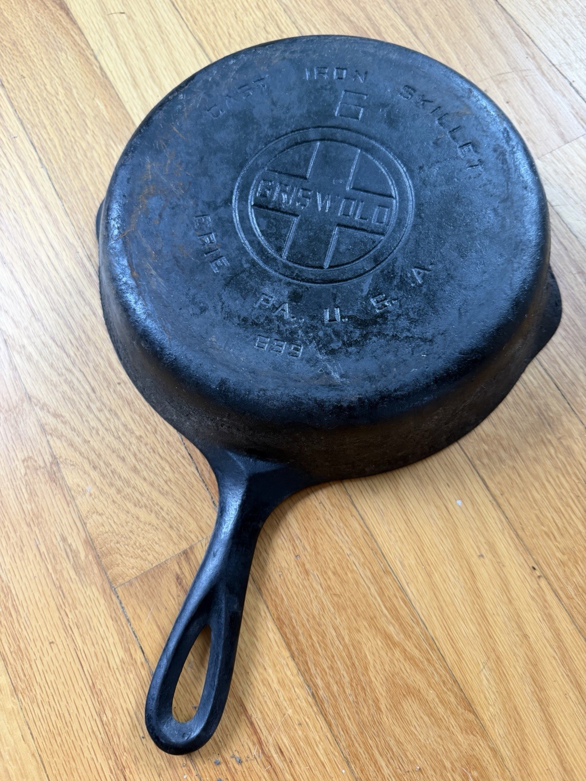 Vintage GRISWOLD Cast Iron SKILLET Frying Pan # 6 LARGE BLOCK LOGO