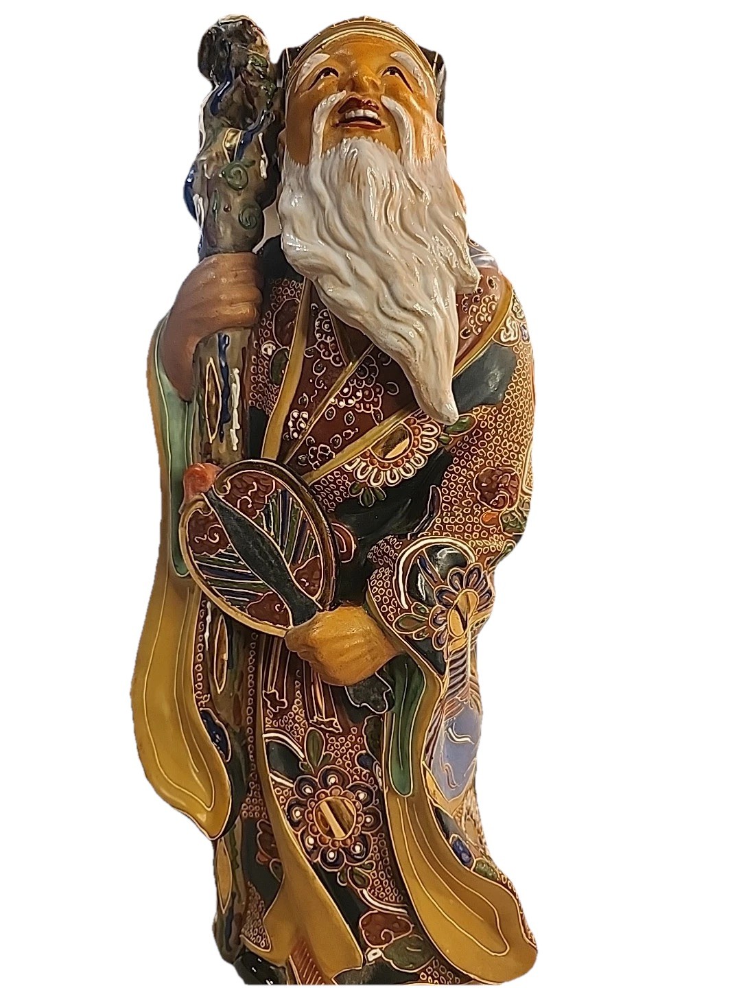 Kutani Porcelain Jurojin God of Longevity & Wisdom 13 1/2in.Tall  Meiji Period