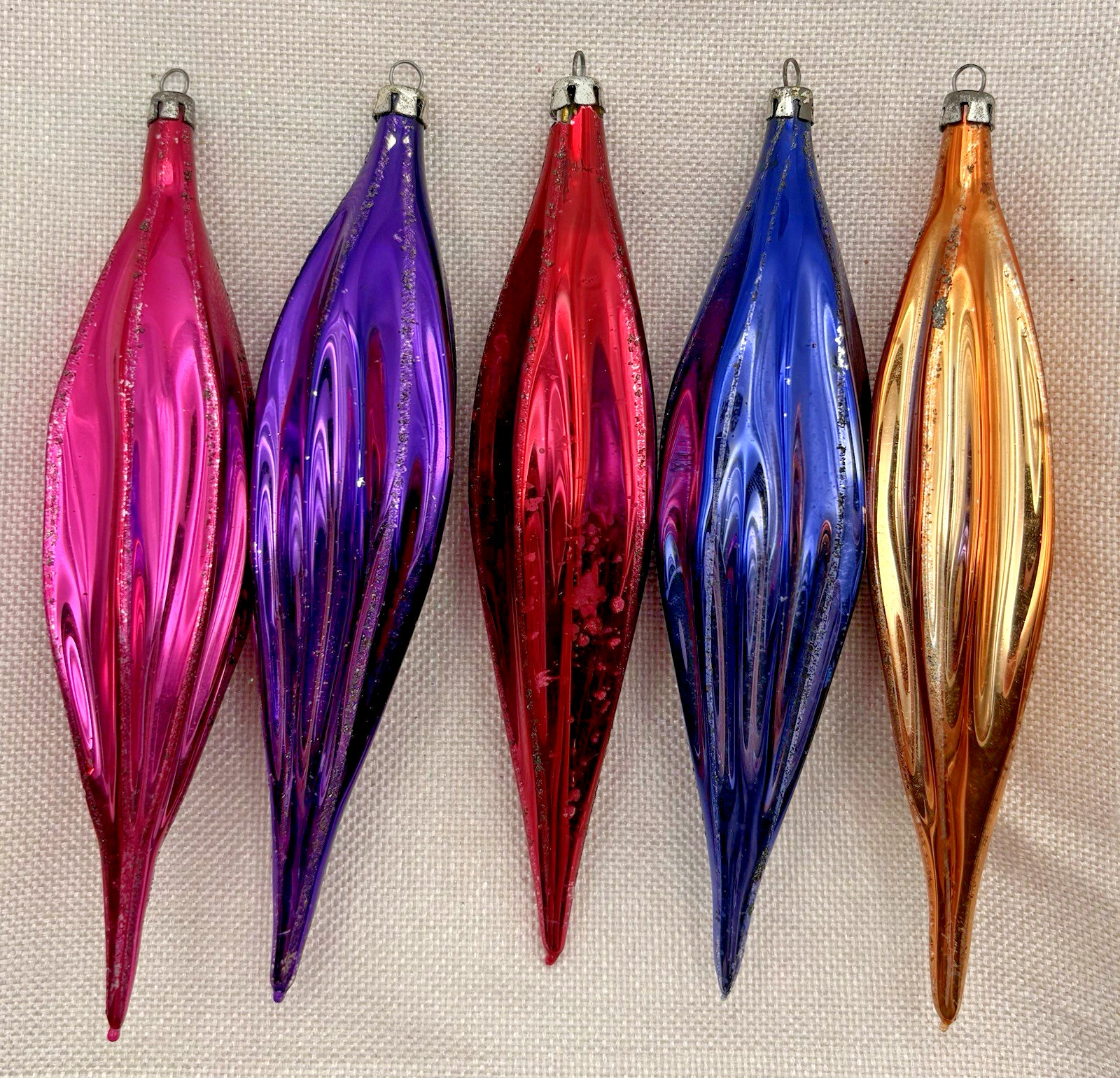 Set 5-Vintage Ornaments Glass Icicle Teardrop Christmas Ornament Poland 6 Set 5-Vintage Ornaments Glass Icicle Teardrop Christmas Ornament Poland 6