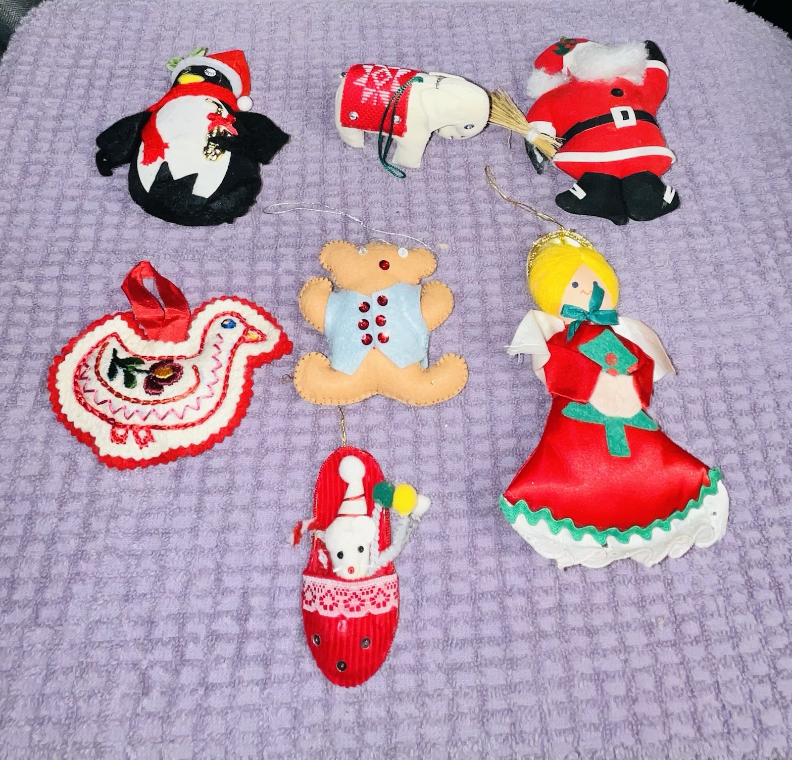 7 Vintage 1950’s Hand Crafted Handmade Christmas Ornaments Excellent Condition