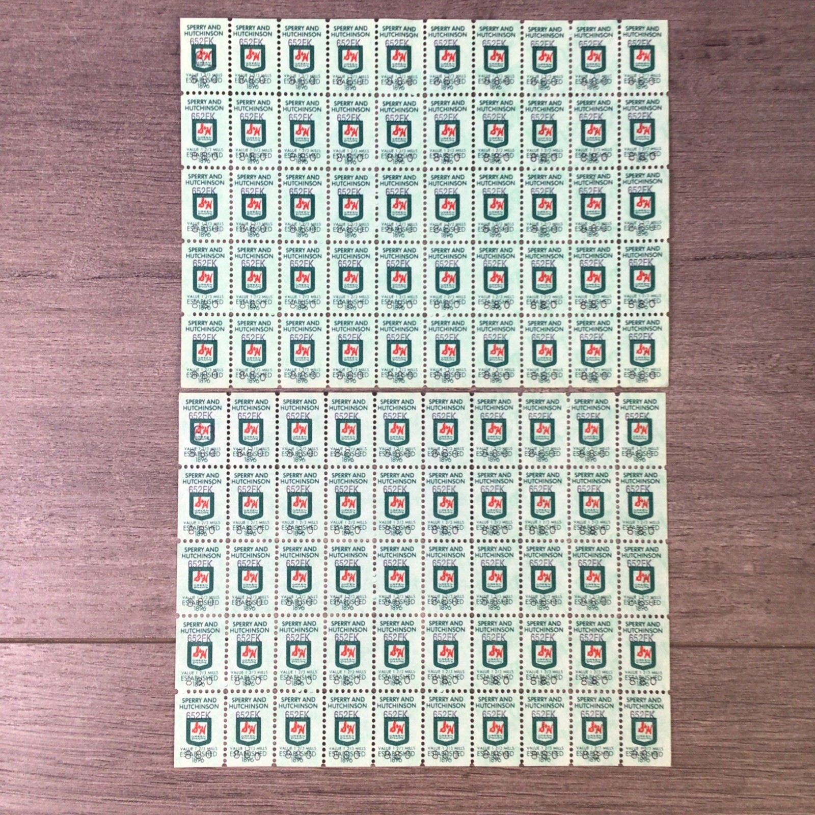 VINTAGE S&H GREEN STAMPS 2 FULL SHEETS OF 50 UNUSED