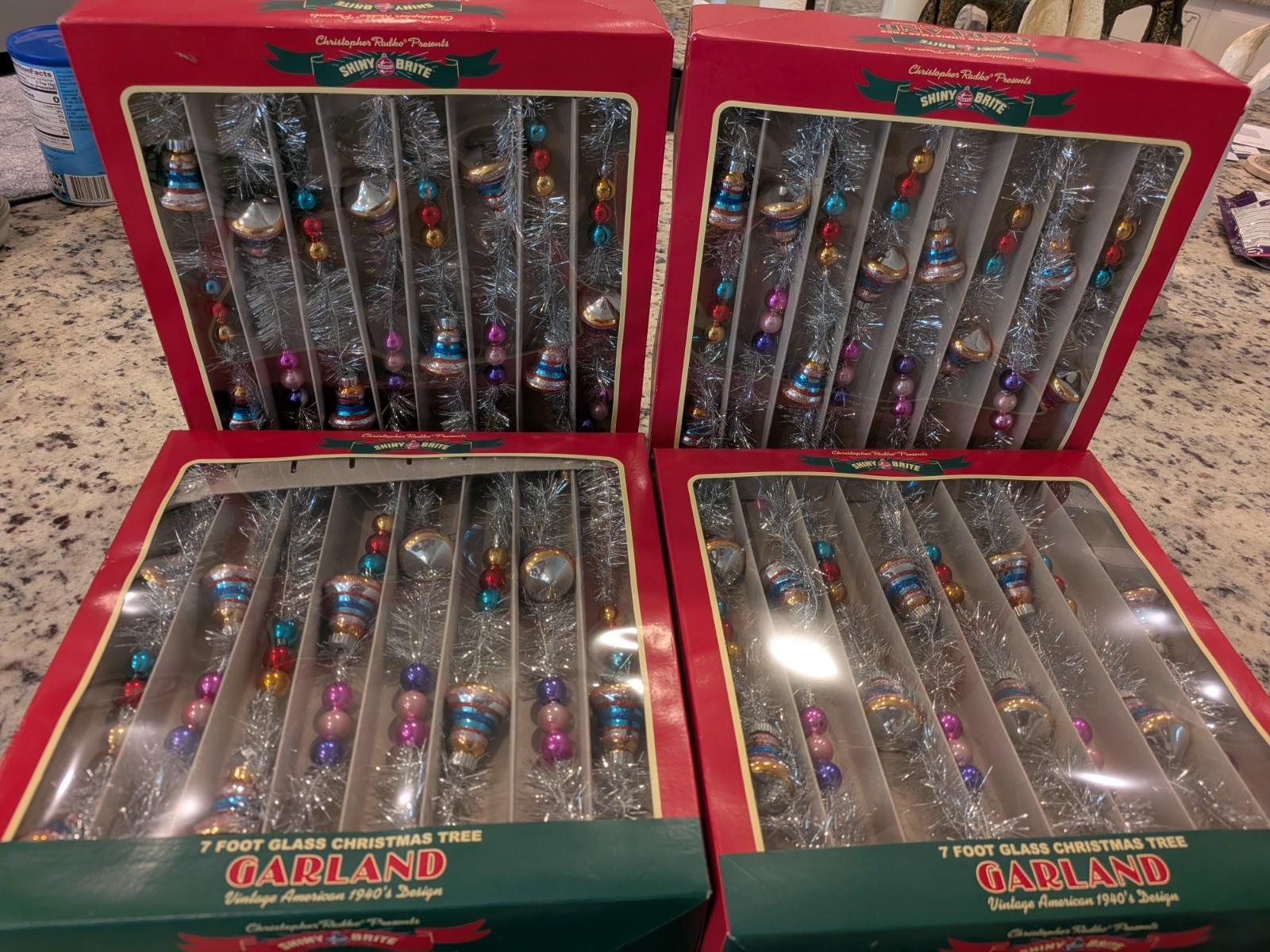 Lot 4 Christopher Radko Shiny Brite 7-foot Christmas Tree Garland Tinsel & Glass