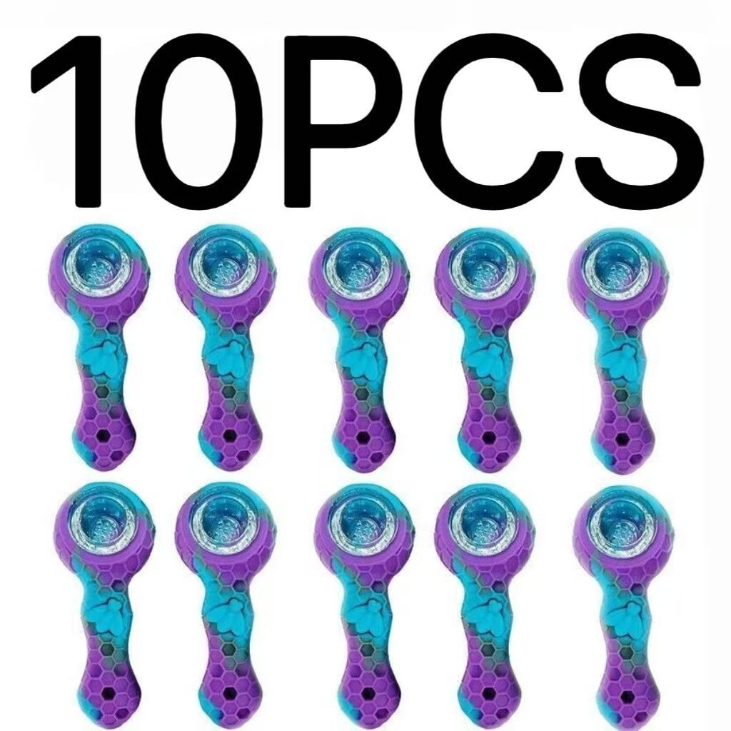 10 Pack Blue Silicone Beehive Water Pipe w/ Glass Bowl Smoking Set