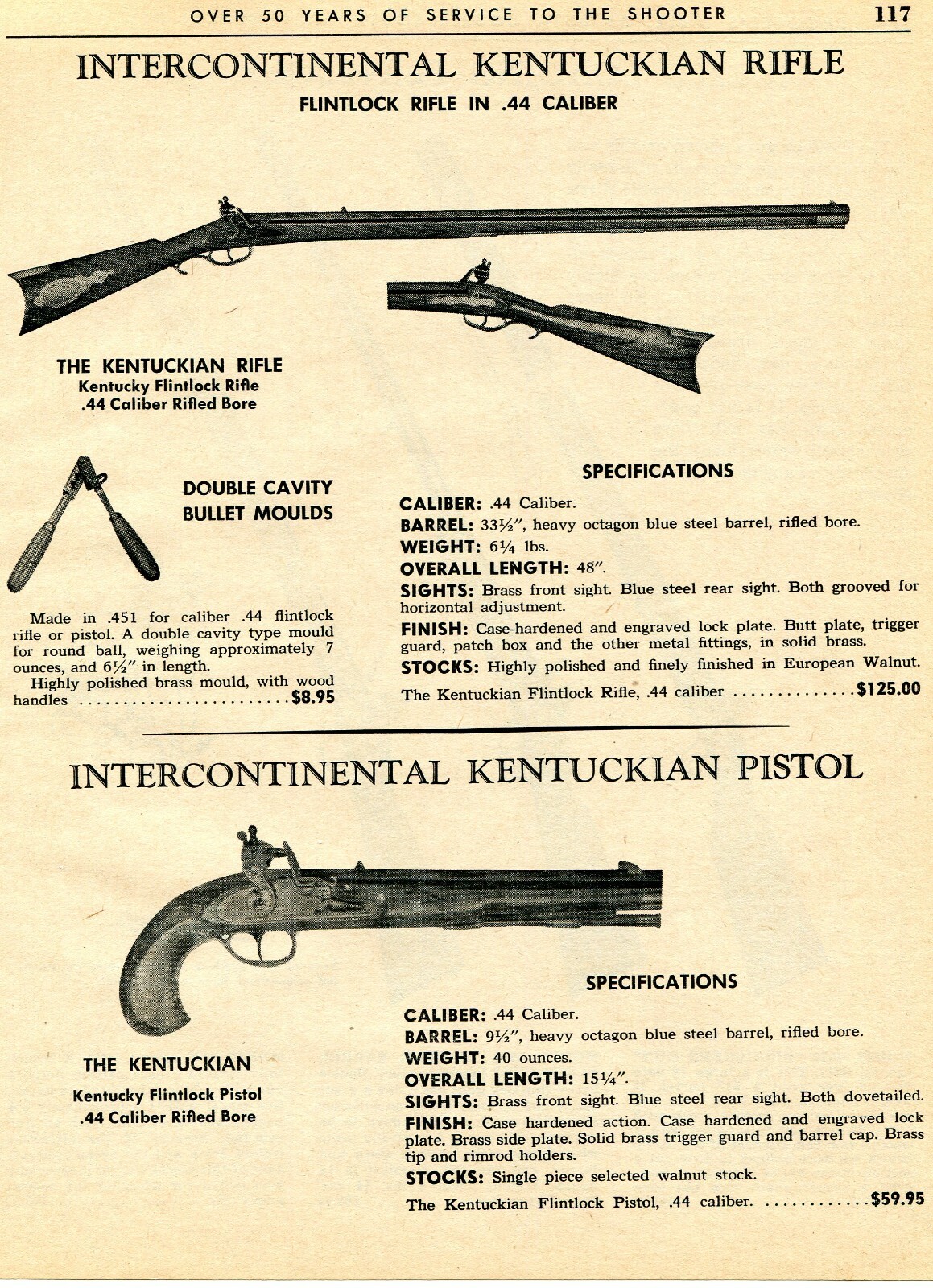 1965 Print Ad of Intercontinental Kentuckian Flintlock .44 Pistol & Rifle 1965 Print Ad of Intercontinental Kentuckian Flintlock .44 Pistol & Rifle