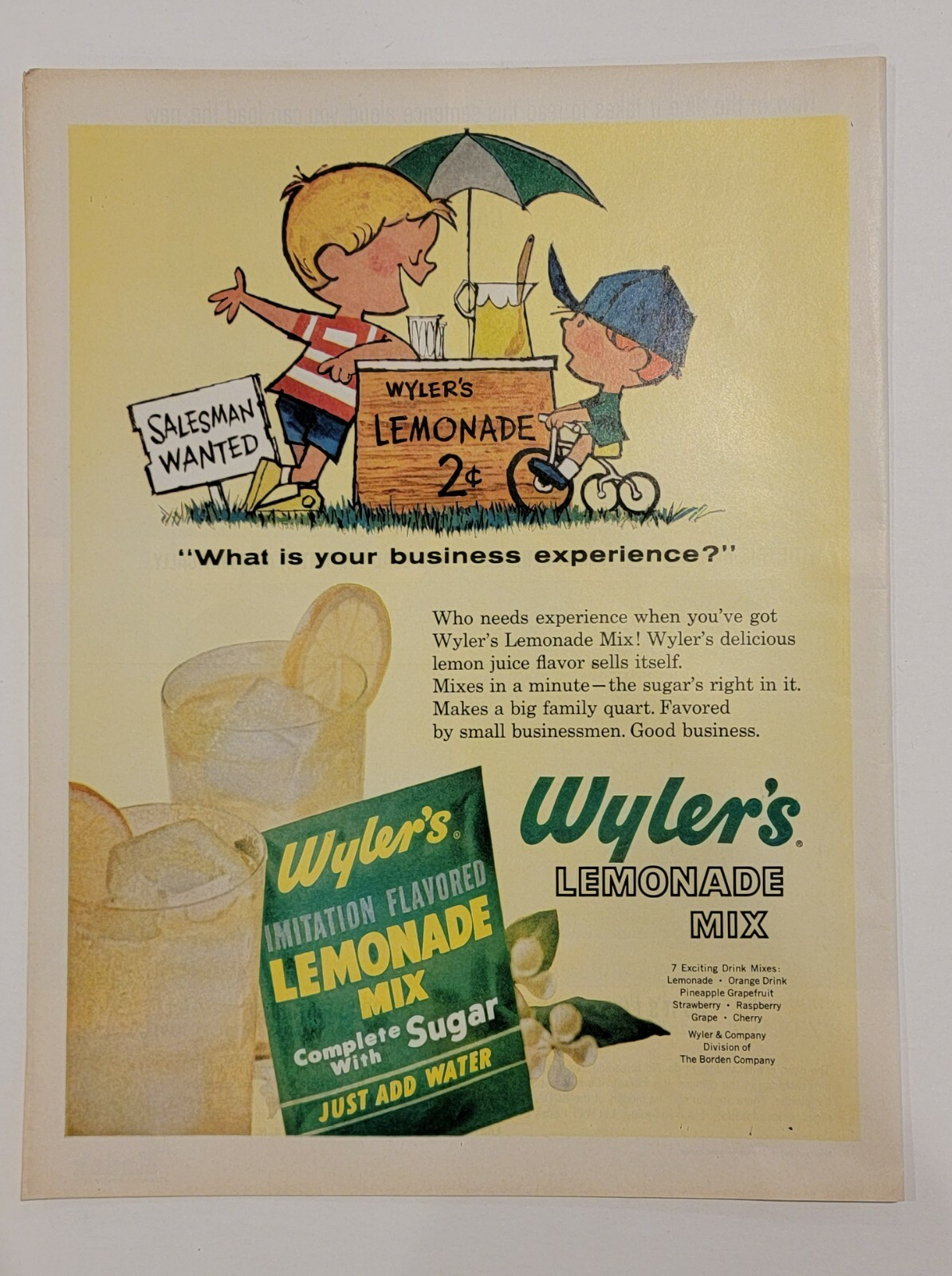 Original 1963 Wyler\'s Lemonade Mix 11x14 print ad