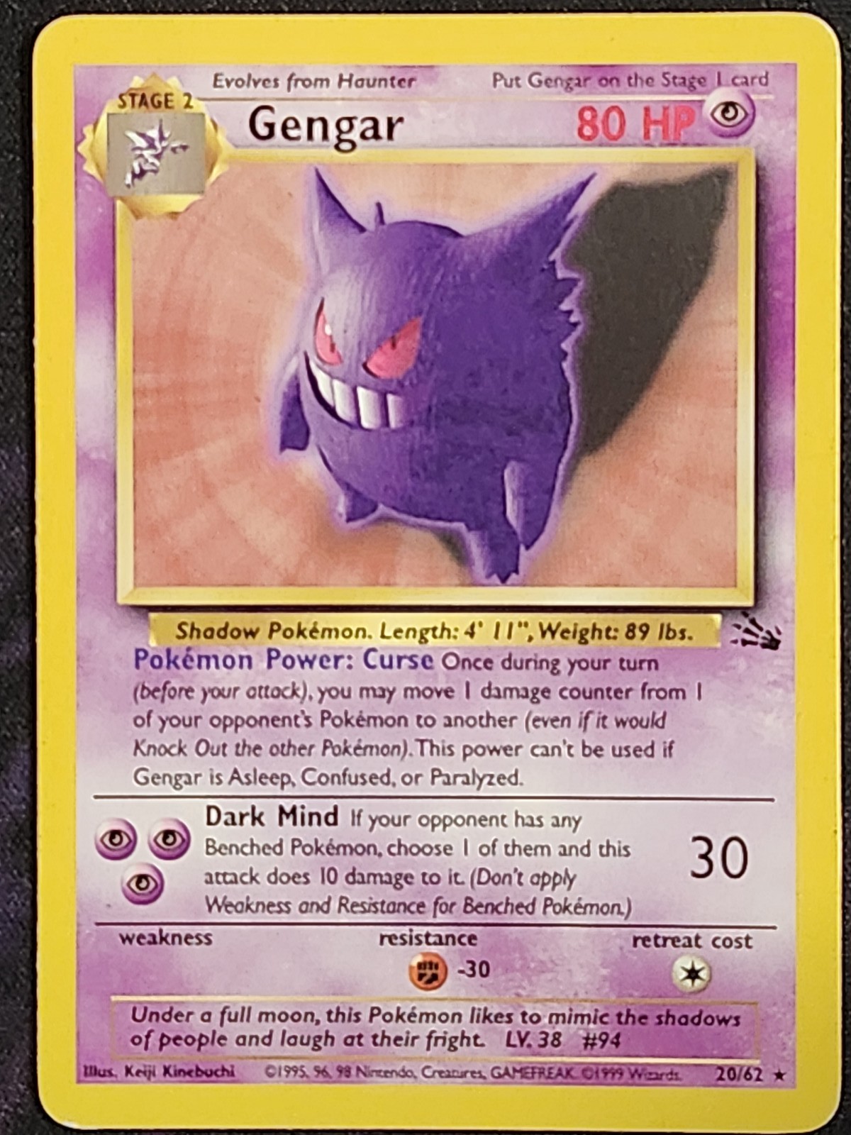 Pokemon Gengar 20/62 Non-Holo (MP) Fossil FO