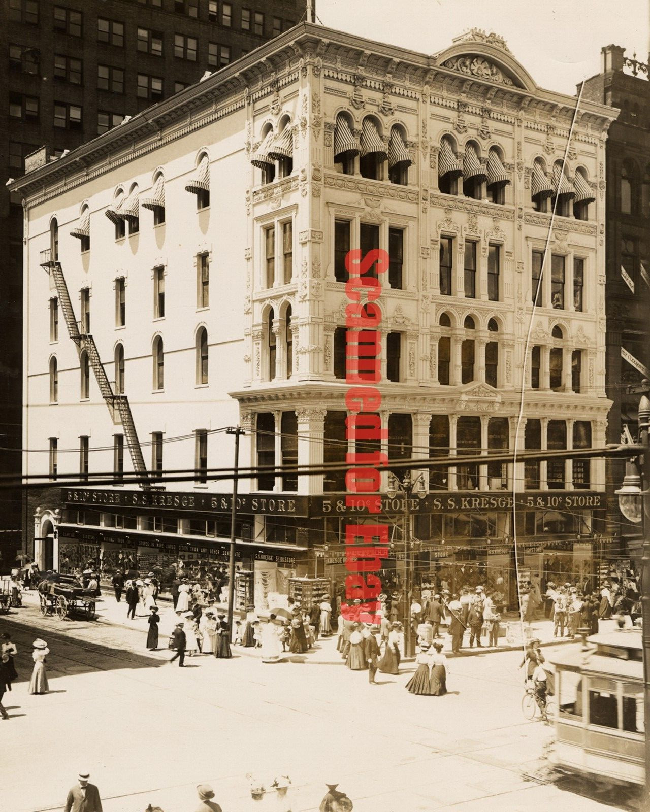 Kresge Building on Woodward Early 1900s With Street Cars 8x10 Photo