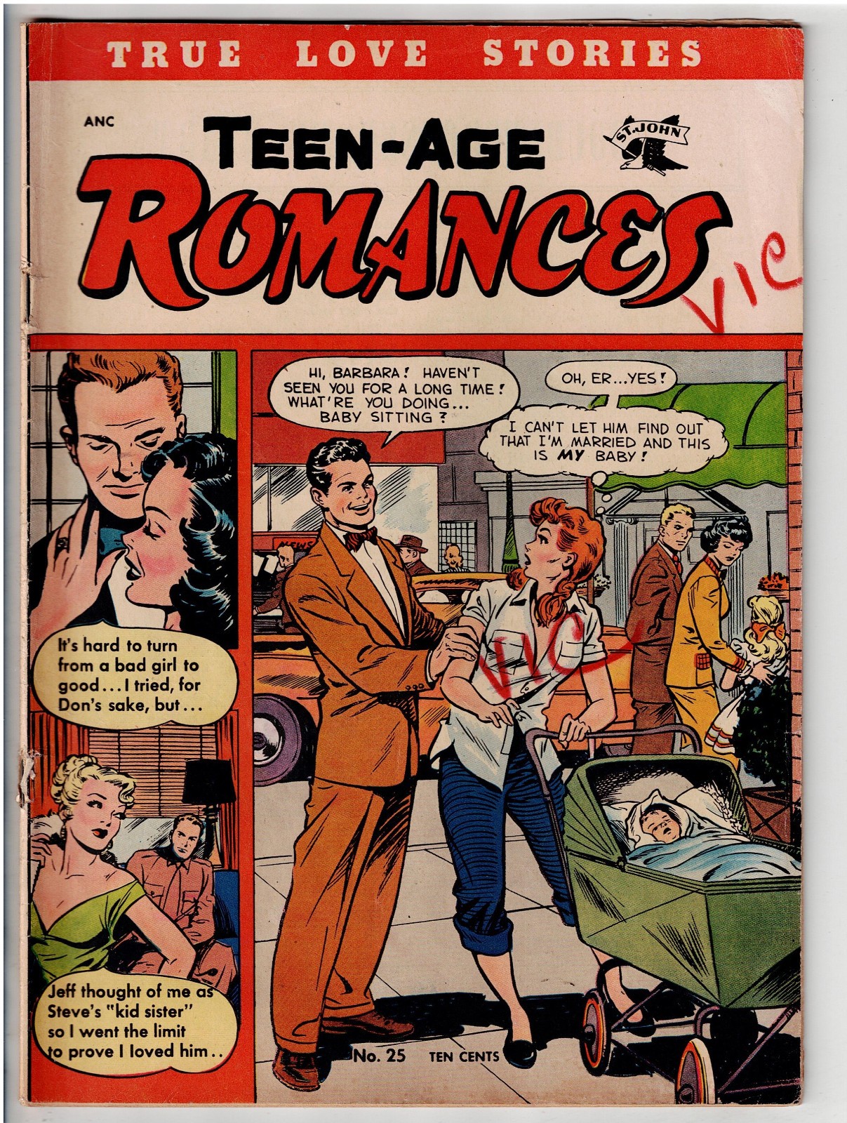 TEEN-AGE ROMANCES #25 (1952) NICE CONDITION DETACHED 1 STAPLE RARE MATT BAKER A