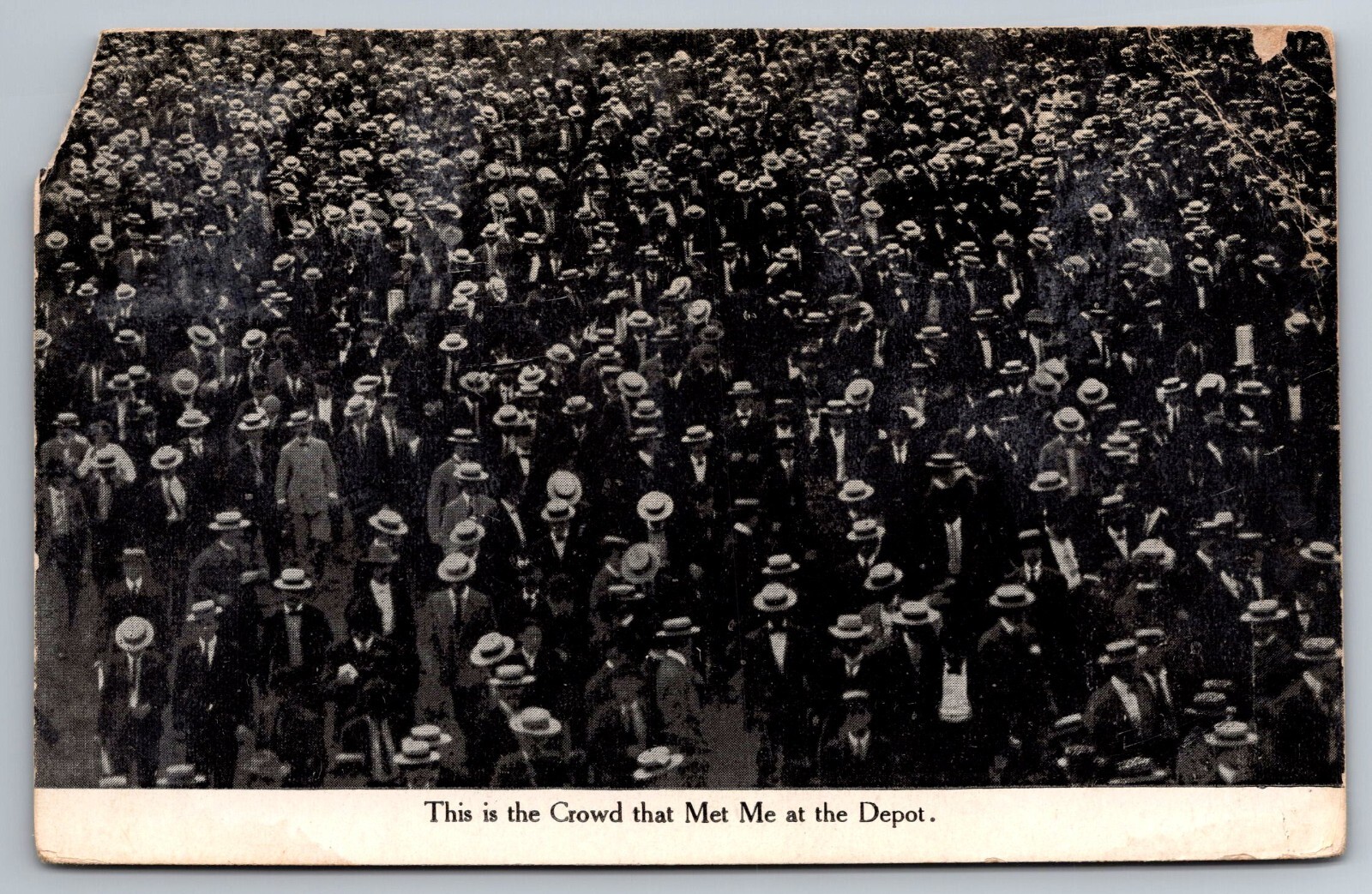 This is the Crowd that Met Me at the Depot Thousands of Men Hats c1910 Postcard