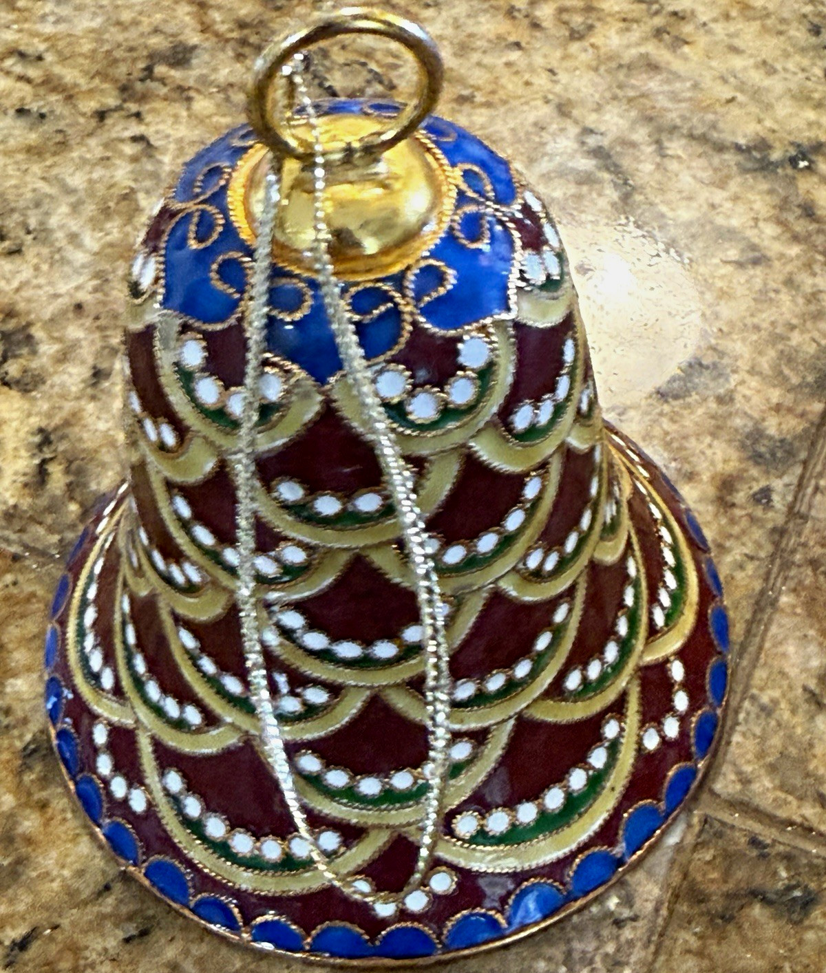 Unique Mosaic bell ornament Xmas vintage red blue