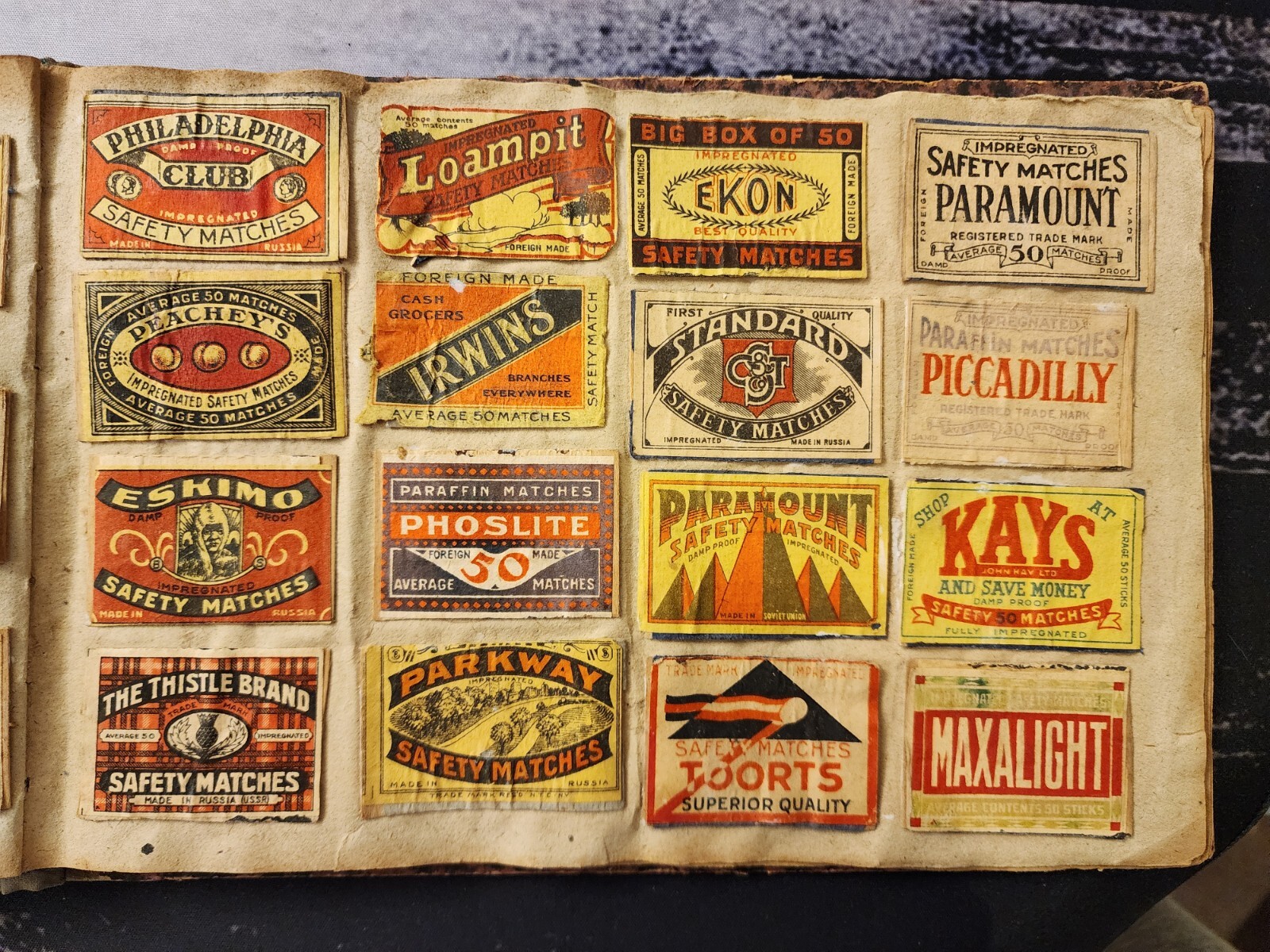 Antique, Album Russian & USSR Set of 114 Different Labels From Matchboxes, Rare