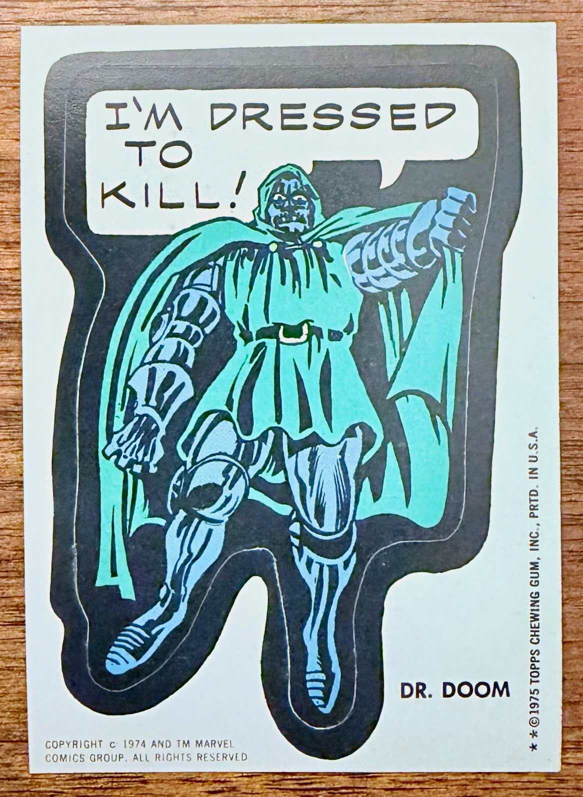 1975 Topps Comic Book Heroes Doctor Doom STICKER #14 - RARE Tan Back Test Issue 1975 Topps Comic Book Heroes Doctor Doom STICKER #14 - RARE Tan Back Test Issue