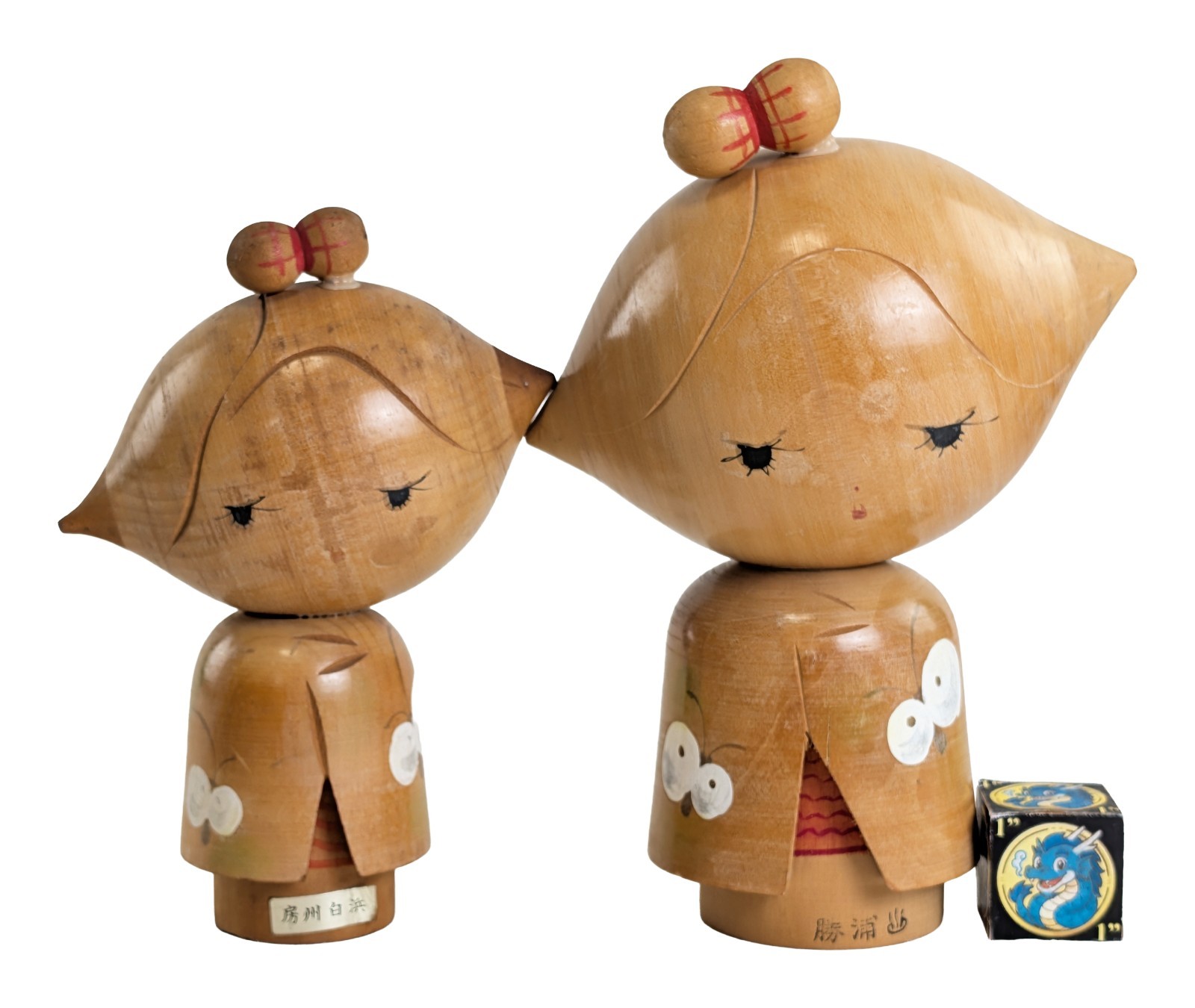 Creative Kokeshi Doll Girls Pair w/ Unique Shapes by Yamagishi Umeyoshi 14-17cm