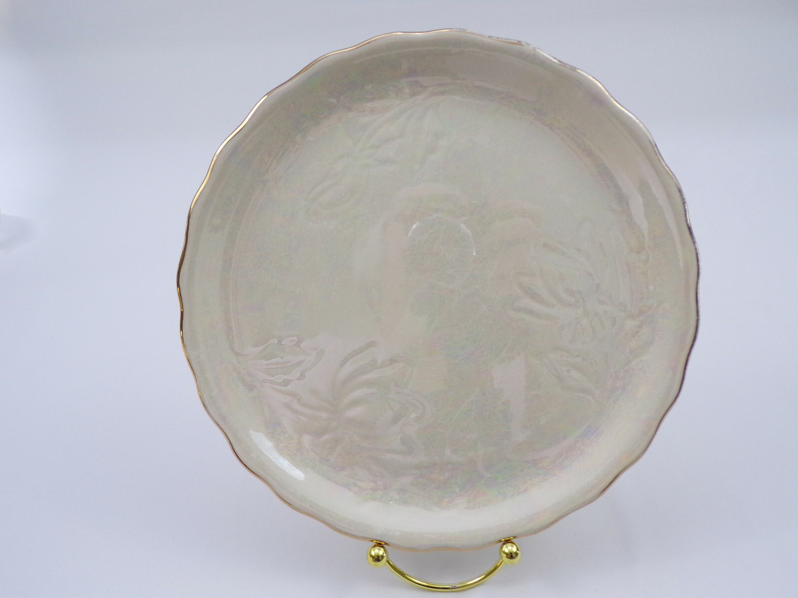 Vintage Pearl China Luncheon Plate Opalescent Lusterware Scallop Edge Gold Trim