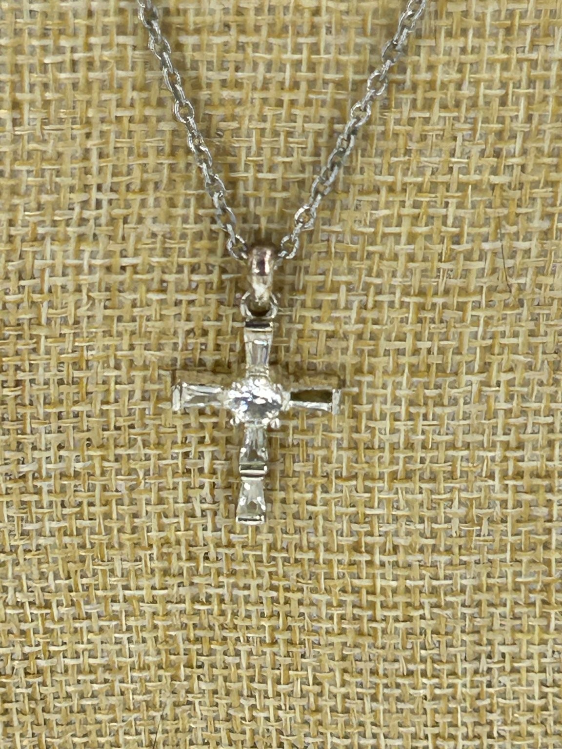 Silver Tone CZ Rhinestone Christian Cross 1\