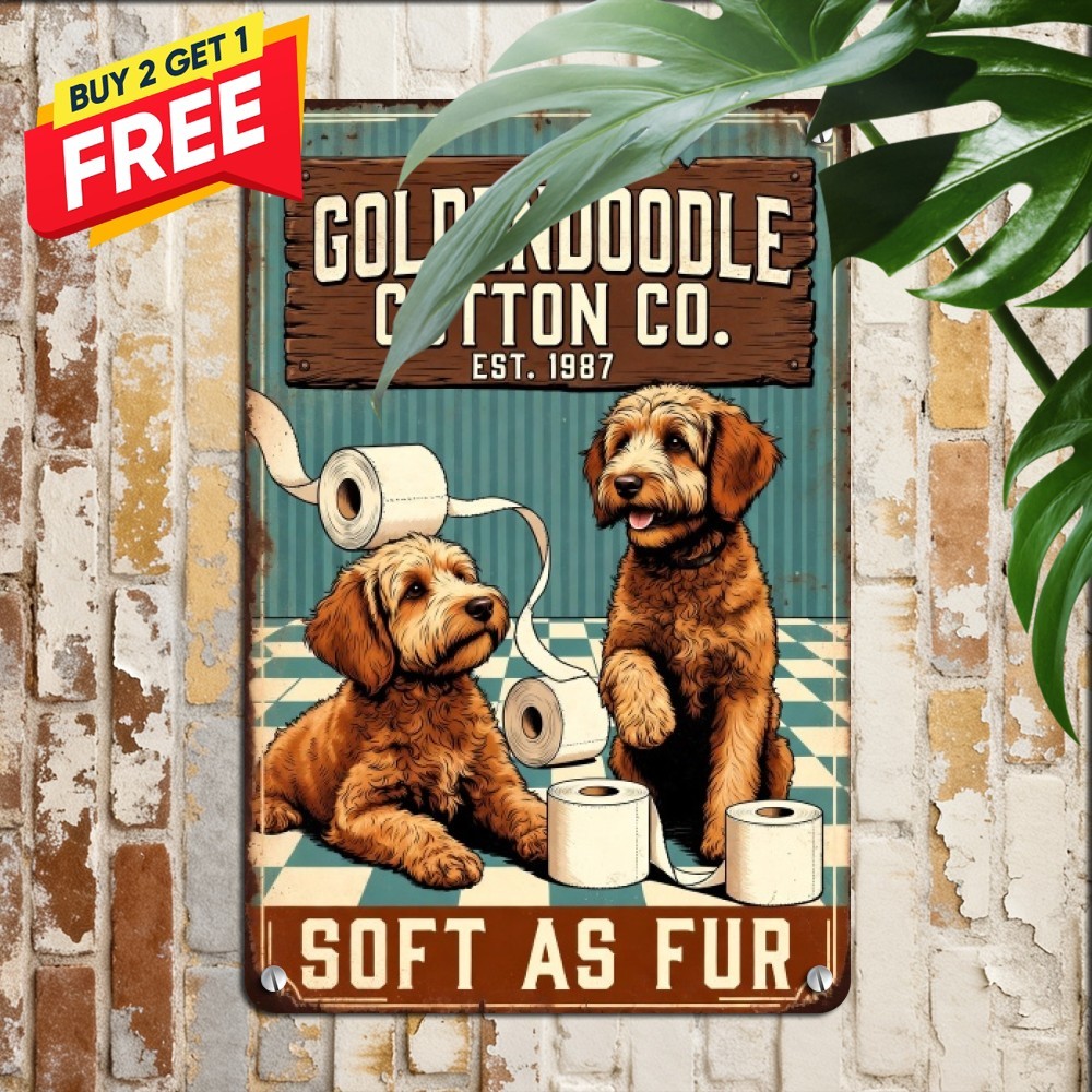 Retro Goldendoodle Farm Cotton Co Plaque 8x12 Dog Lover Home Metal Tin Wall Sign