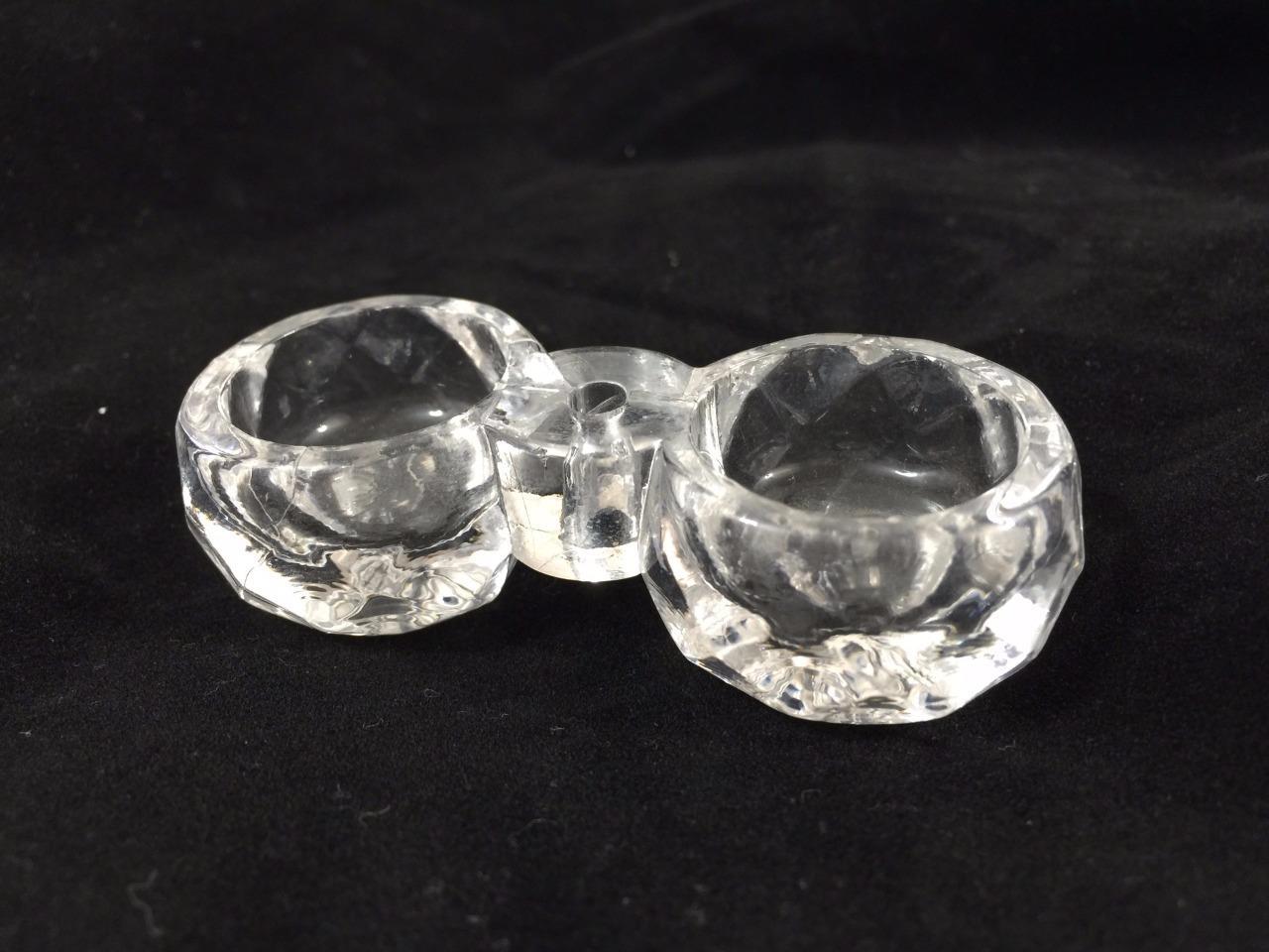 Antique Glass Twin Double Open Salt Honeycomb European Crystal Vtg 3\