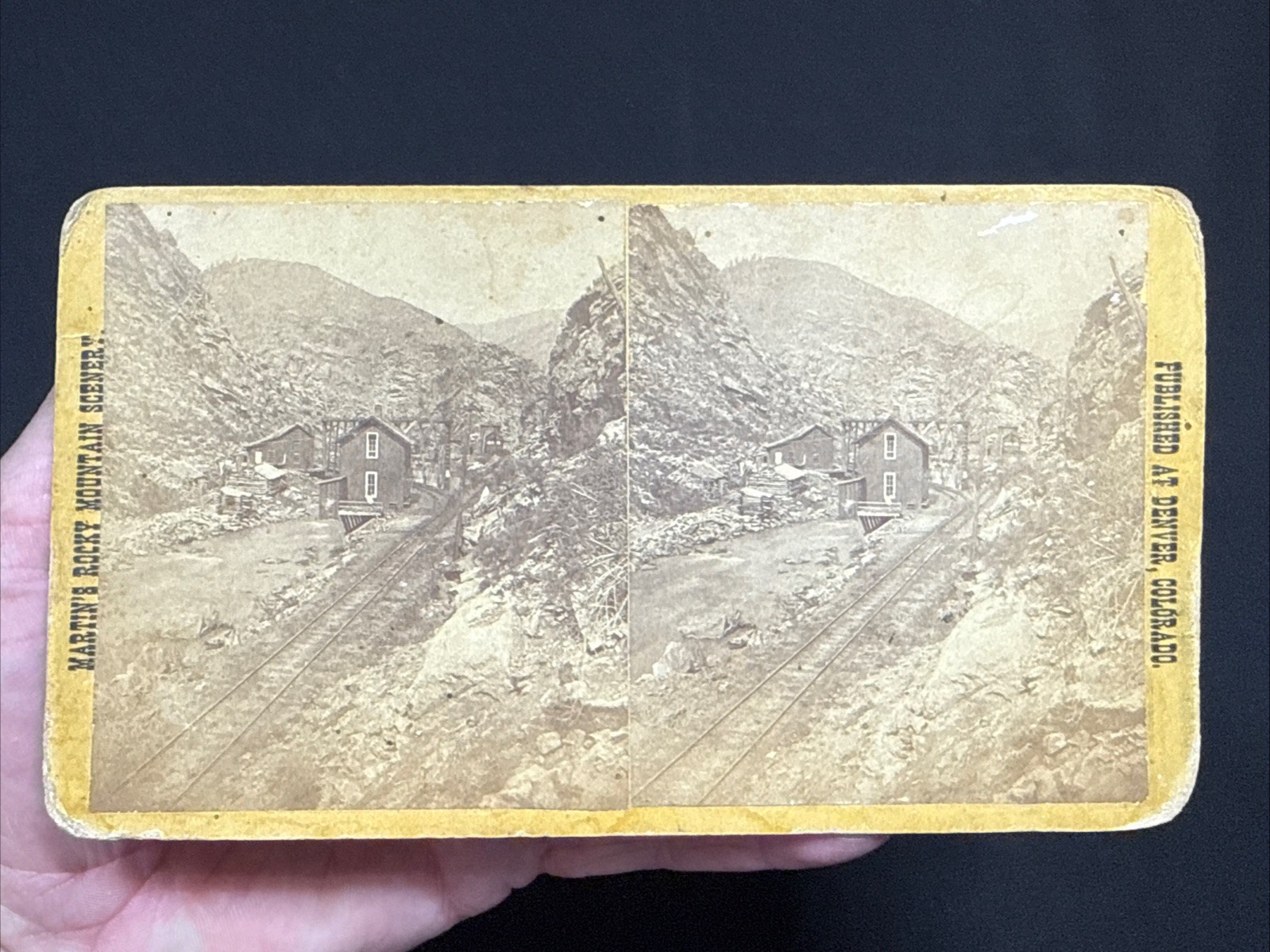 RARE 1880’s Stereo View “View At The Forks C.C.R.R. Looking Up” R.R. Station CO.