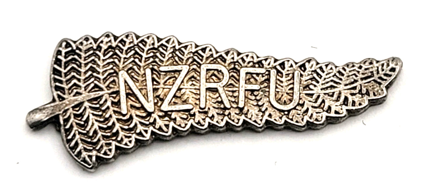 NZRFU New Zealand Rugby Football Union Pin Silver Fern Leaf All Blacks Emblem