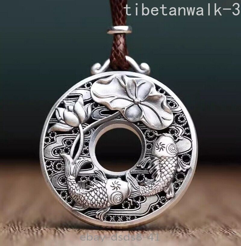 1pc Silver Pendant Chinese Carp Fish Lotus Feng Shui Decor Gift