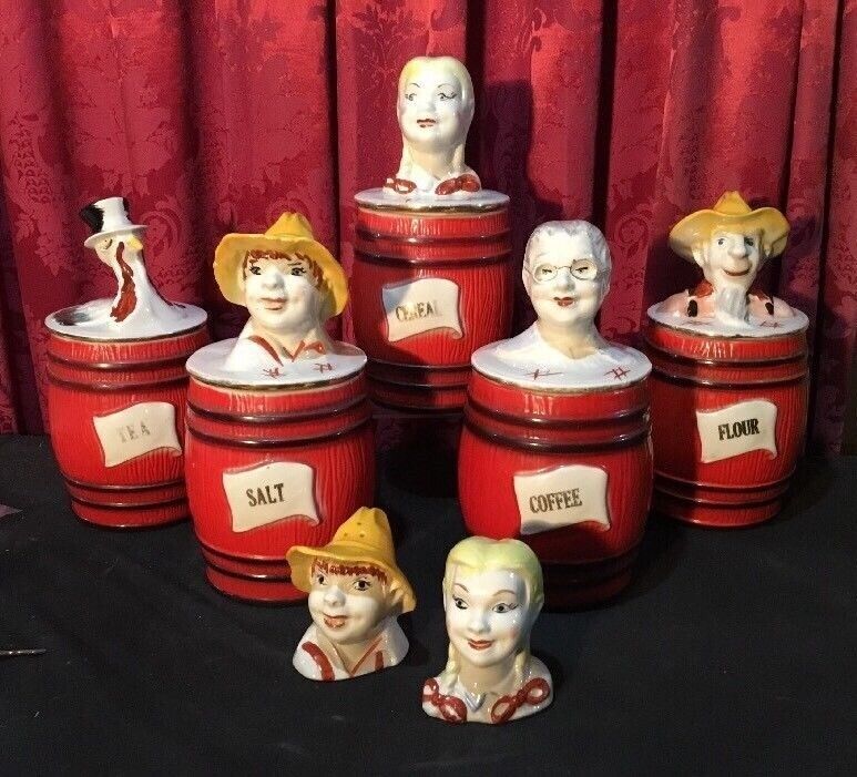 VINTAGE ANTIQUE REGAL CHINA COOKIE JAR CANISTER SET