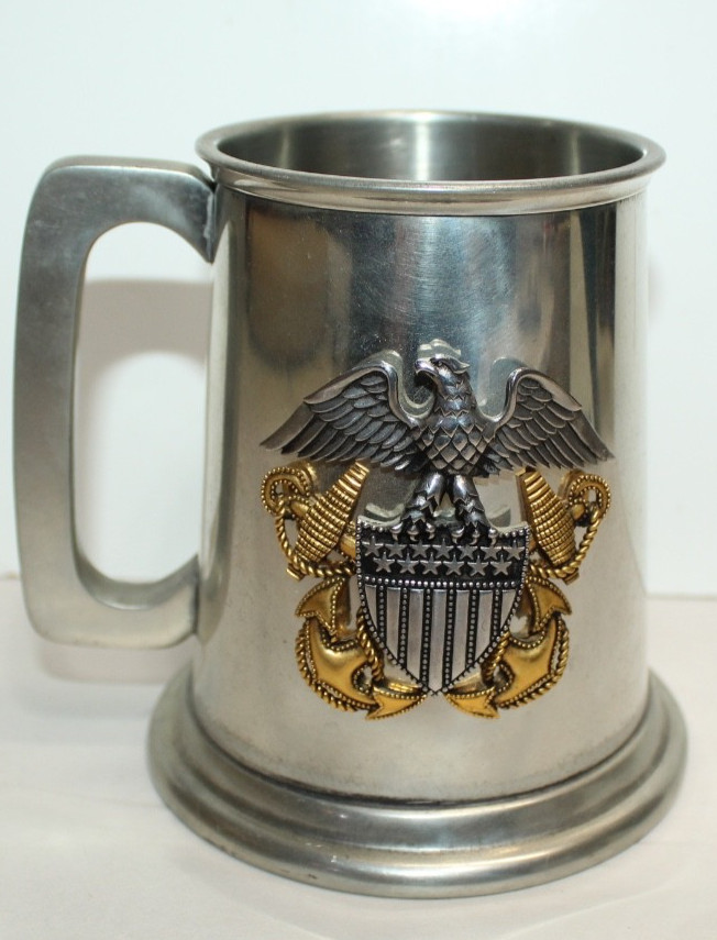 Vintage Eales Of Sheffield 1779 England Pewter Tankard w/ Navy Insignia