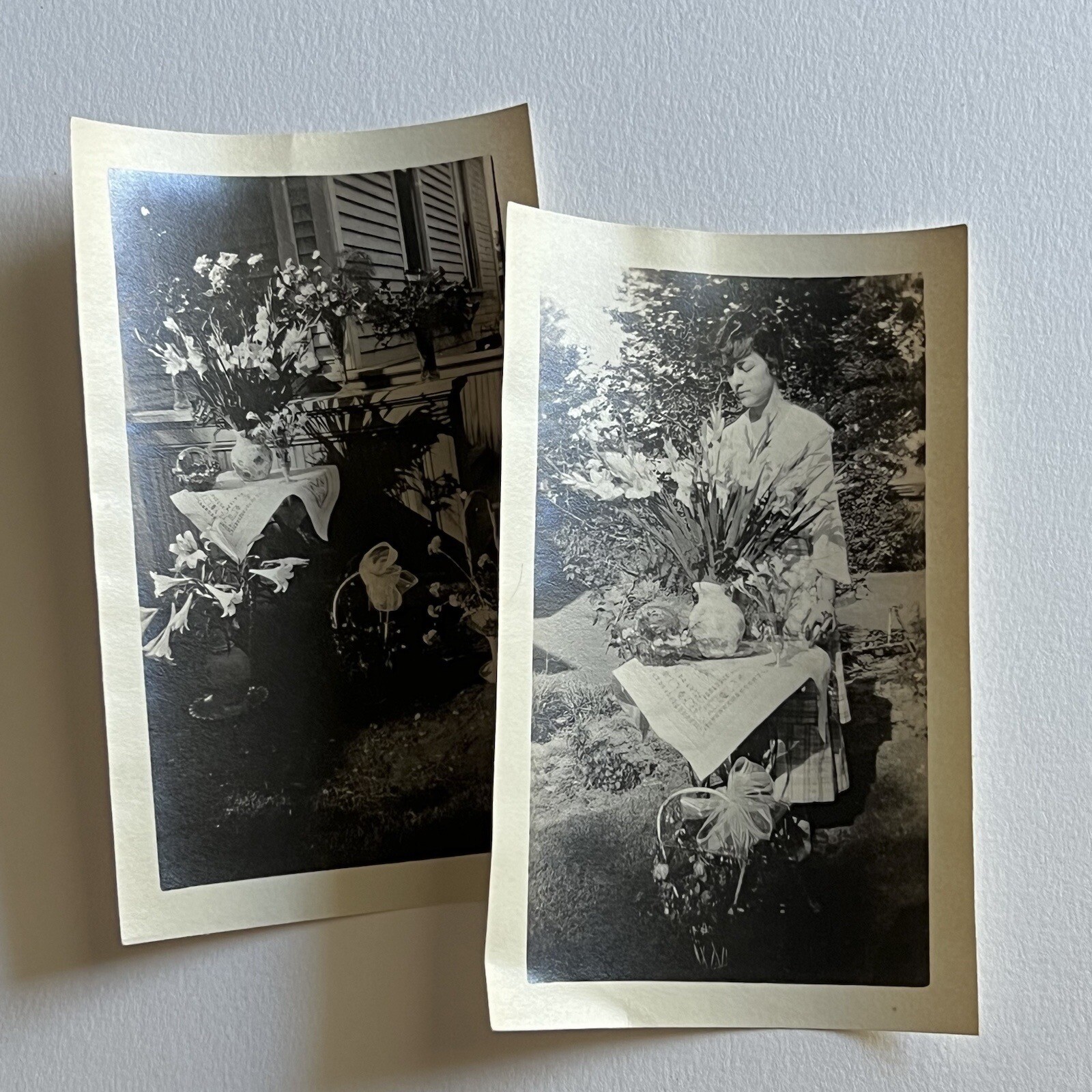 Antique Snapshot Photograph Beautiful Woman Flapper With Amazing Flowers