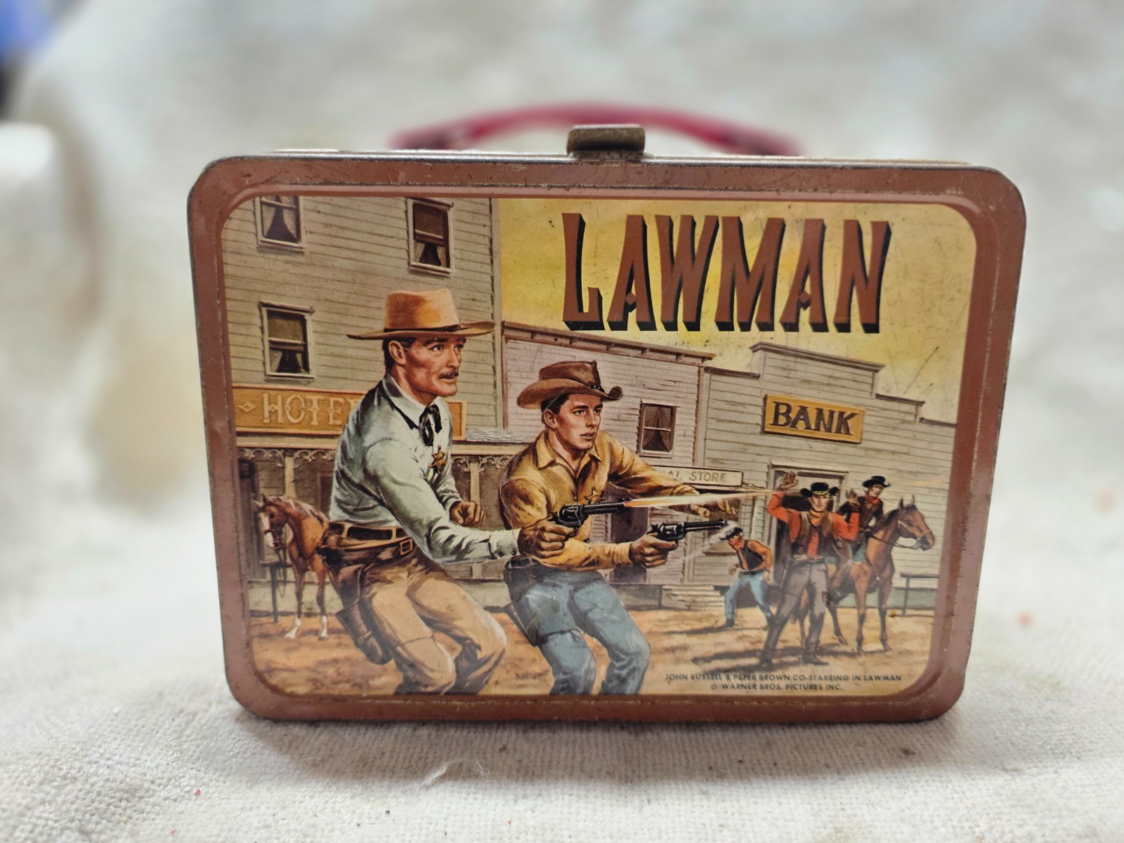 VINTAGE 1961 LAWMAN METAL LUNCHBOX No THERMOS - TV Western John Russell VG COND