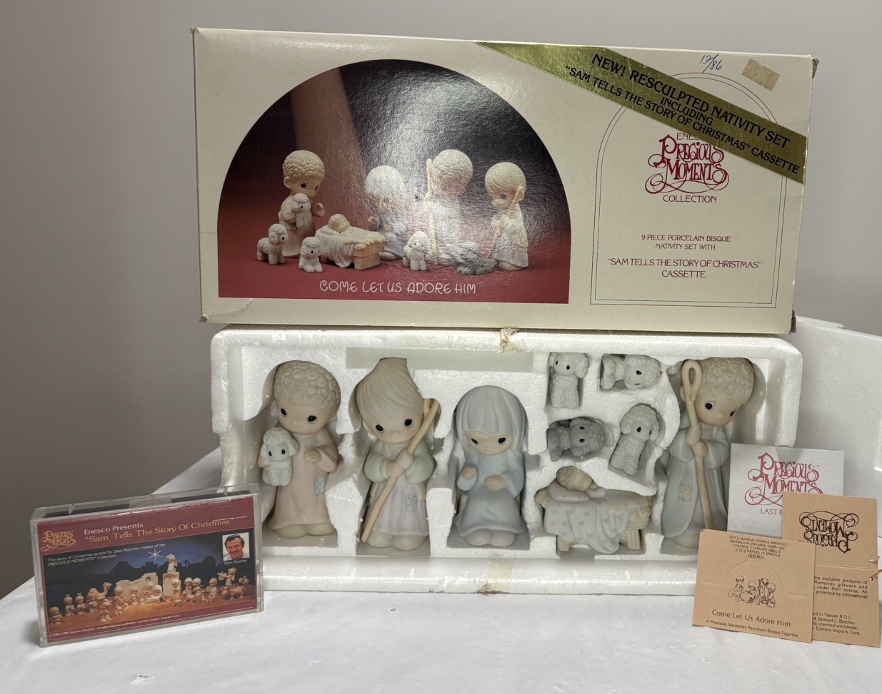 Precious Moments Vintage 9 Pc Nativity Set  Come Let Us Adore Him Complete 1986