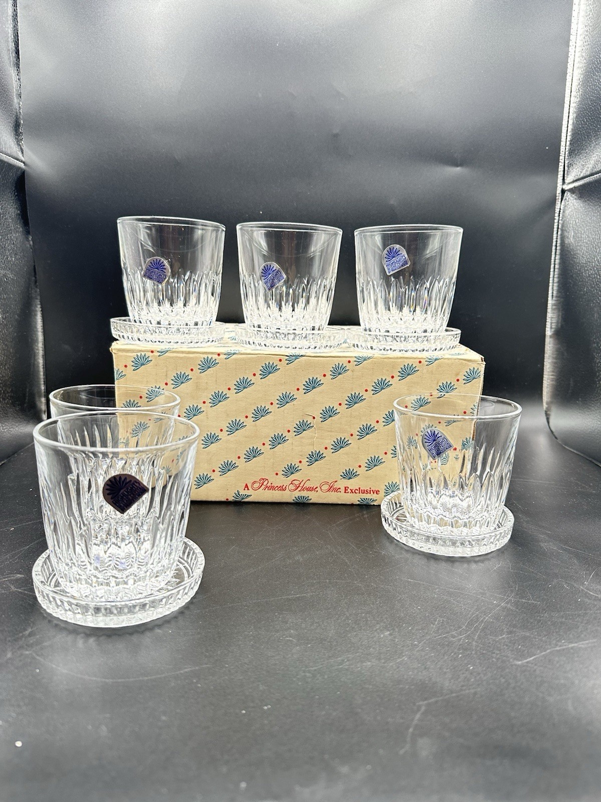 Princess House Heritage Highlights Old Fashioned Glasses and Coasters 12 pc New