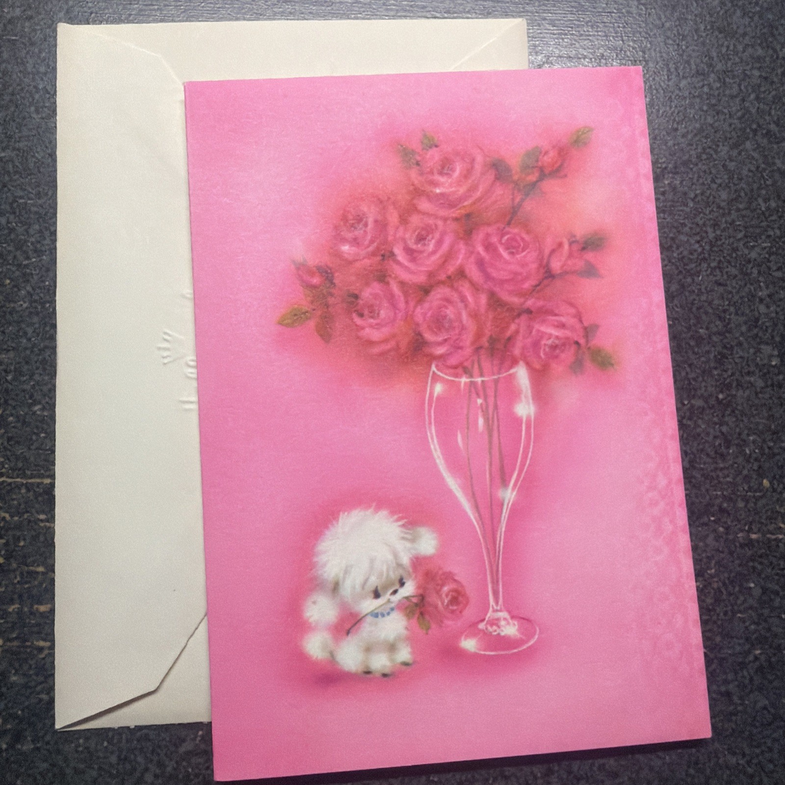 VTG Hallmark Valentine Wedding Cute Puppy Dog Roses Wineglass Envelope Blank VTG Hallmark Valentine Wedding Cute Puppy Dog Roses Wineglass Envelope Blank