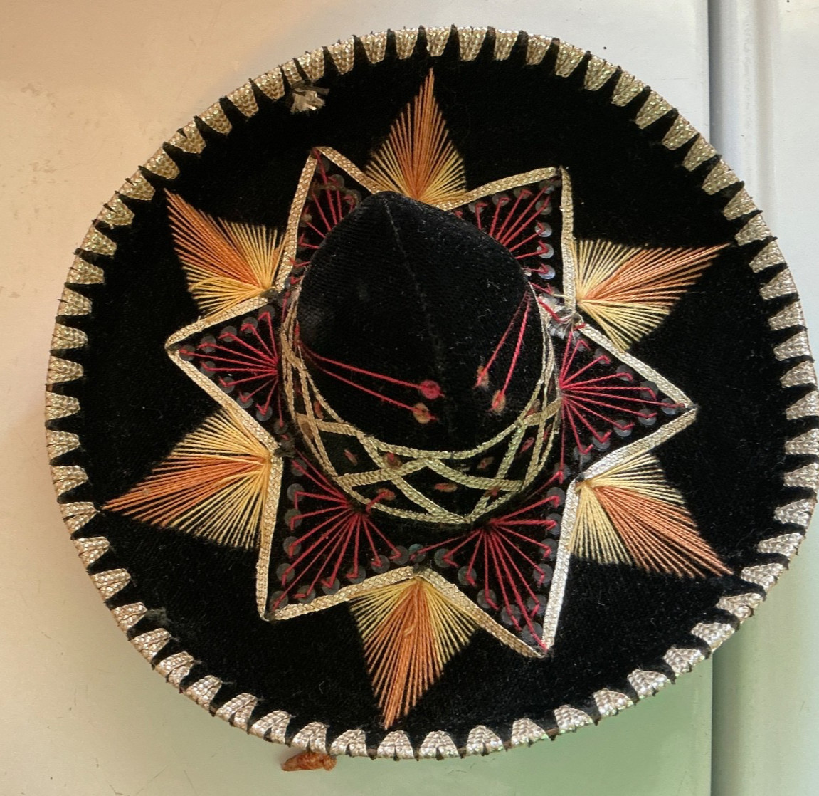 Vintage 1973 Mariachi Sombrero black Velvet silver Trim Mexican 9” hat charro Vintage 1973 Mariachi Sombrero black Velvet silver Trim Mexican 9” hat charro
