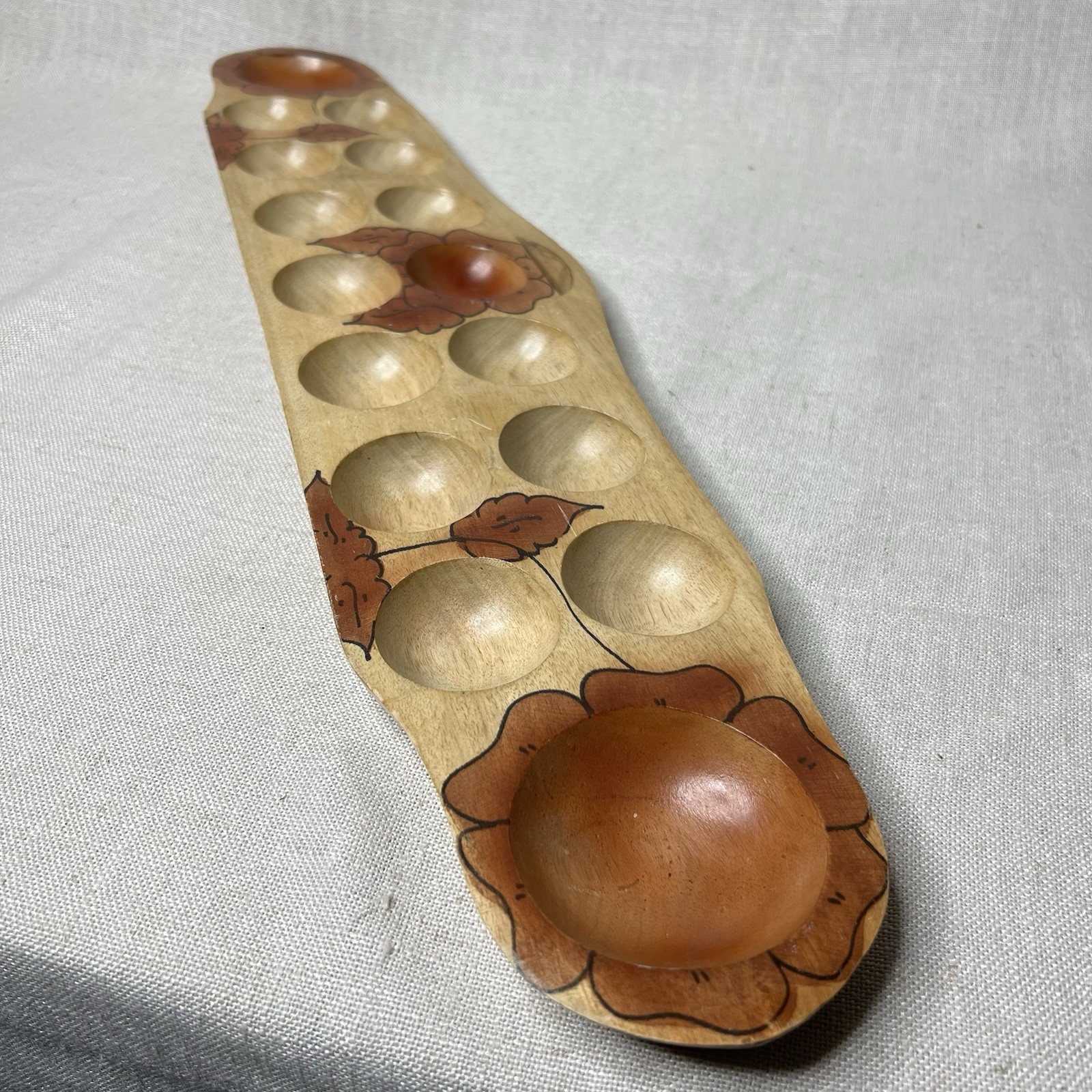 Vintage African Mancala Game Board Wooden Hand Carved Floral Design Vintage African Mancala Game Board Wooden Hand Carved Floral Design