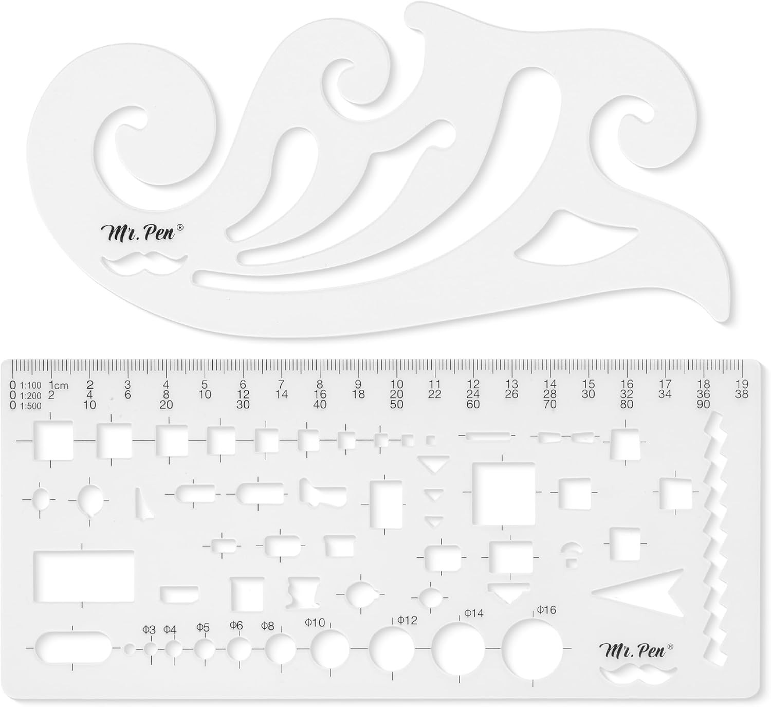 Mr. Pen- Geometric Drawing Template, 2 Pcs, French Curve, Plastic Template