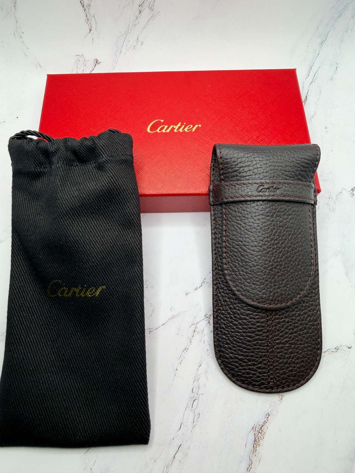 Cartier Signature Dark Brown Leather Pen Pouch Case AD VIP Gift