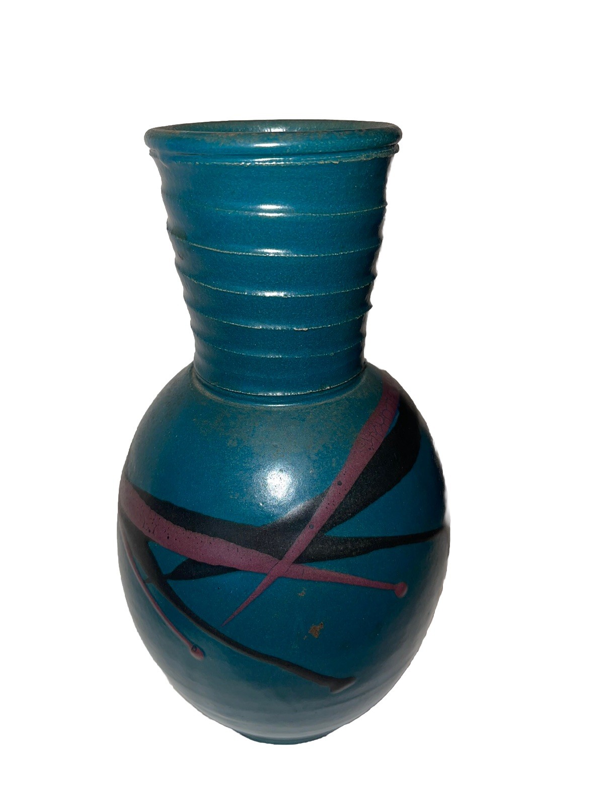 Beautiful Black Dog Pottery Vintage Vase Teal