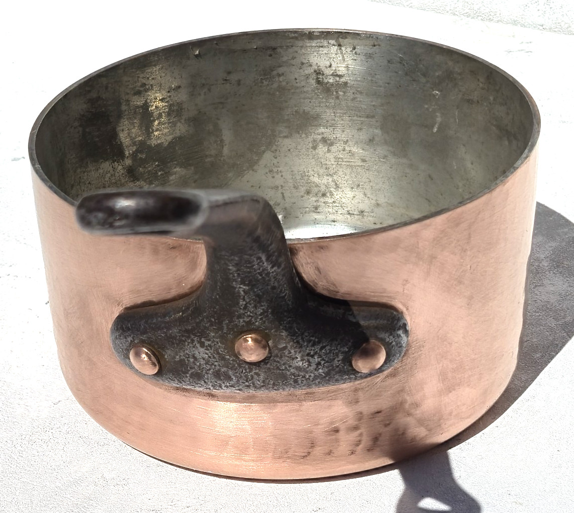 Vintage 8.1inch French Copper Pot Saucepan Hammered Tin Lining 2.5mm 6.6lbs
