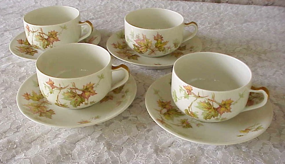 Vintage Haviland Limoges Autumn Leaf Cup and Saucer Sets (4) Fall Leaves France