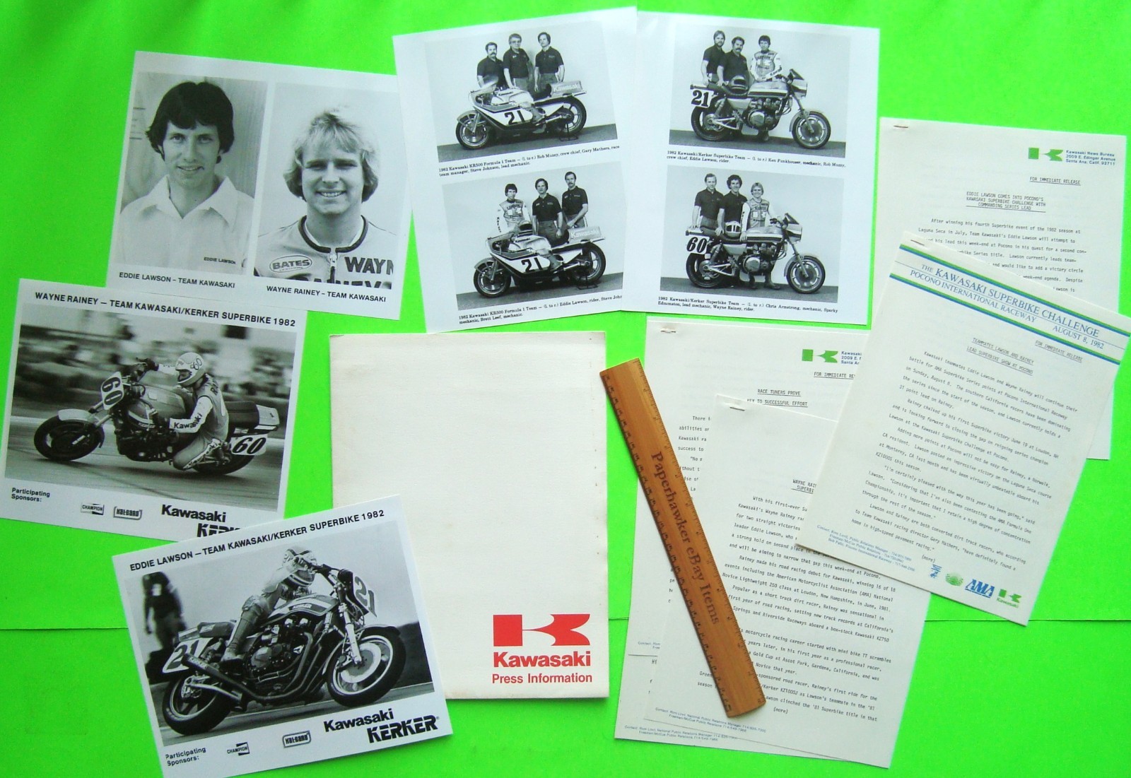1982 KAWASAKI SUPERBIKE RACE PRESS KIT Brochure EDDIE LAWSON Wayne Rainey PHOTOS 1982 KAWASAKI SUPERBIKE RACE PRESS KIT Brochure EDDIE LAWSON Wayne Rainey PHOTOS