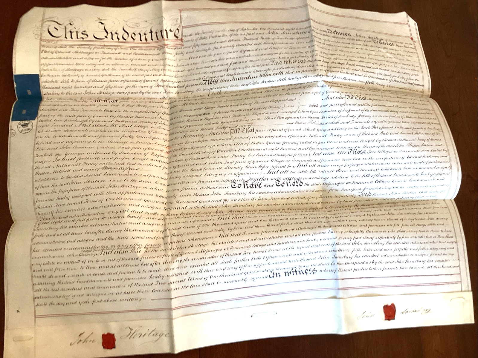 1860 Victorian Vellum Indenture Throwbridge England Heritage Sainsbury Wax Seal