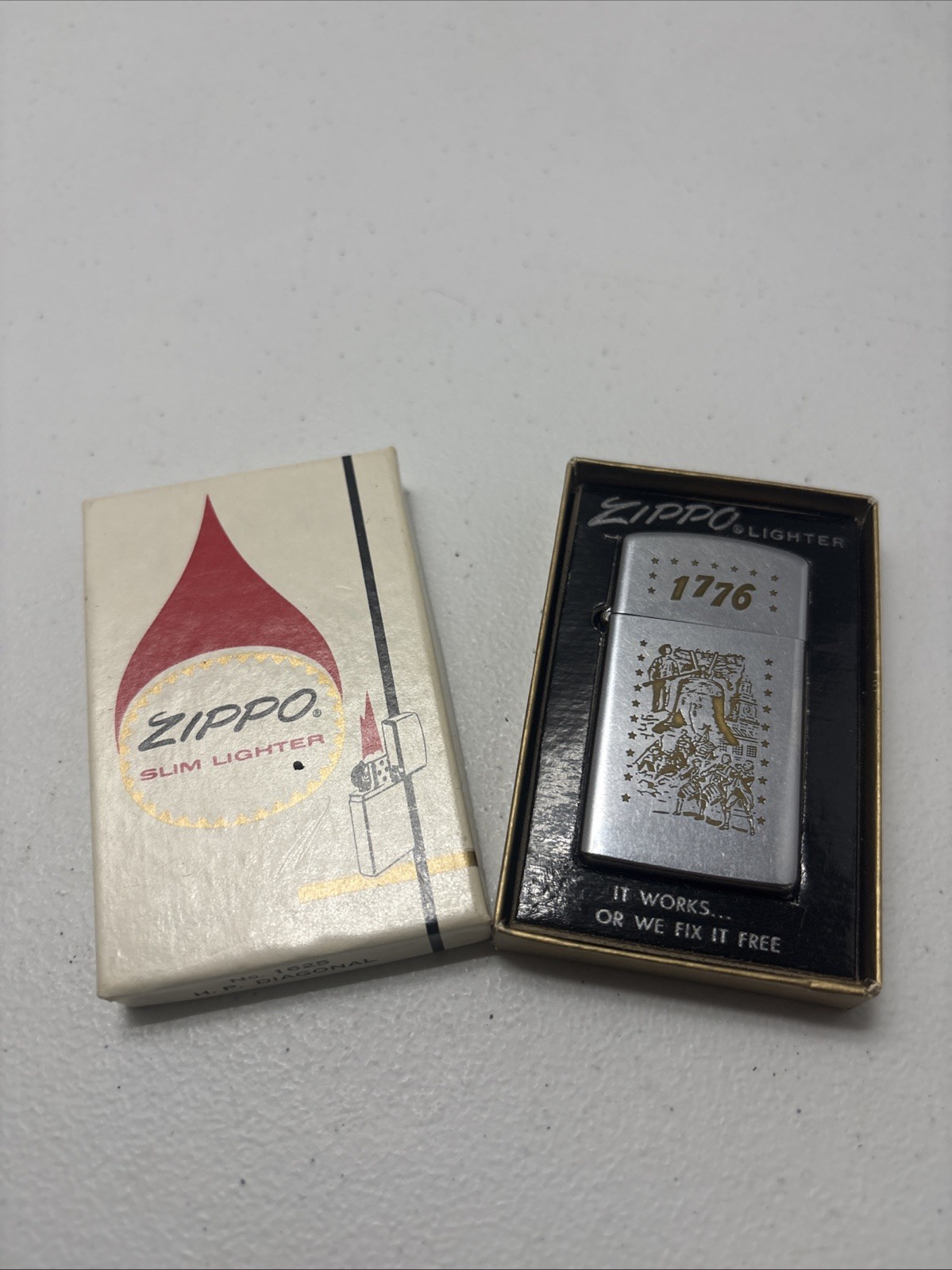 Vintage 1976 1776 Bicentennial HP Chrome Slim Zippo Lighter Original Box No 1625