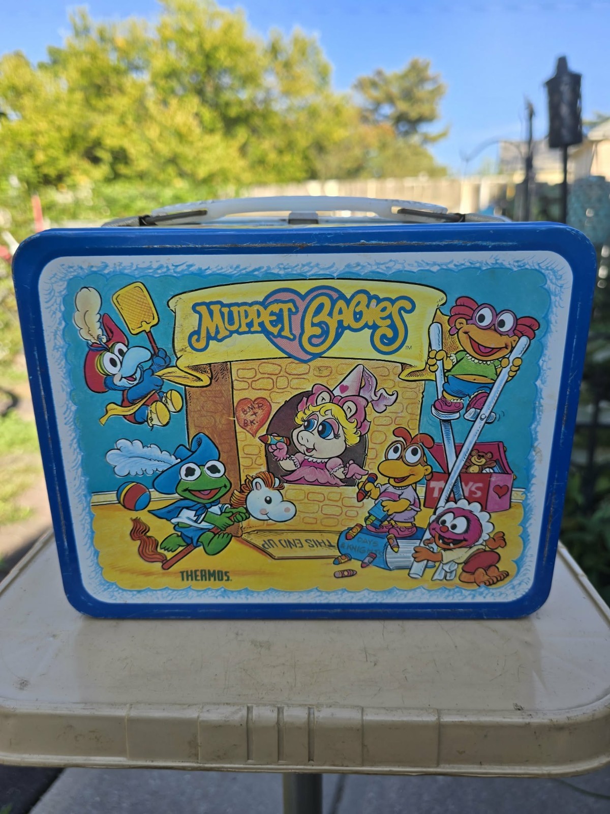 Vintage 1985 Jim Henson MUPPET BABIES Metal Lunch Box With Thermos- Kermit - Htf