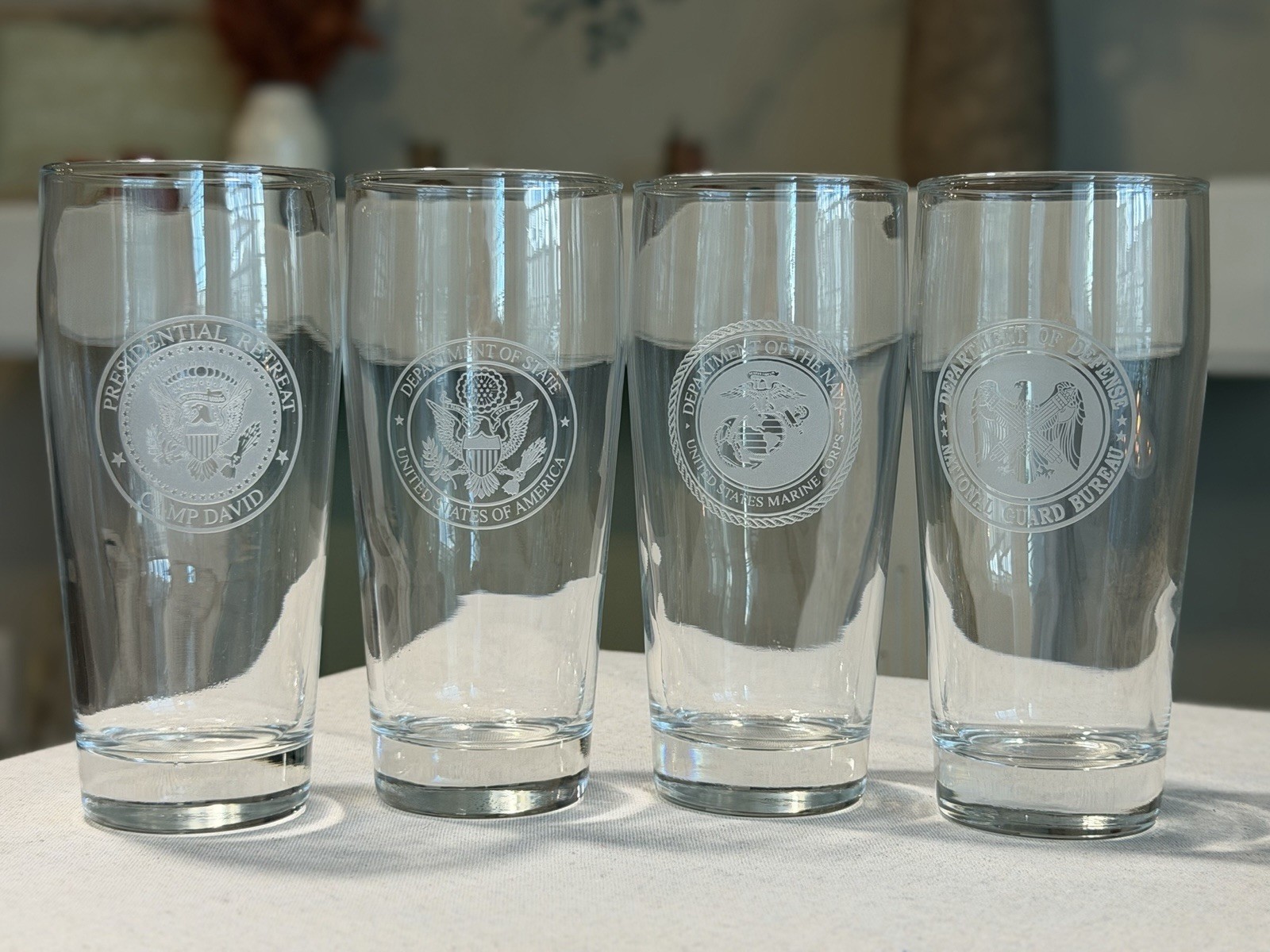 White House Gift Shop Tall Glasses Lot 4 Navy NSC Space Force Situation Room