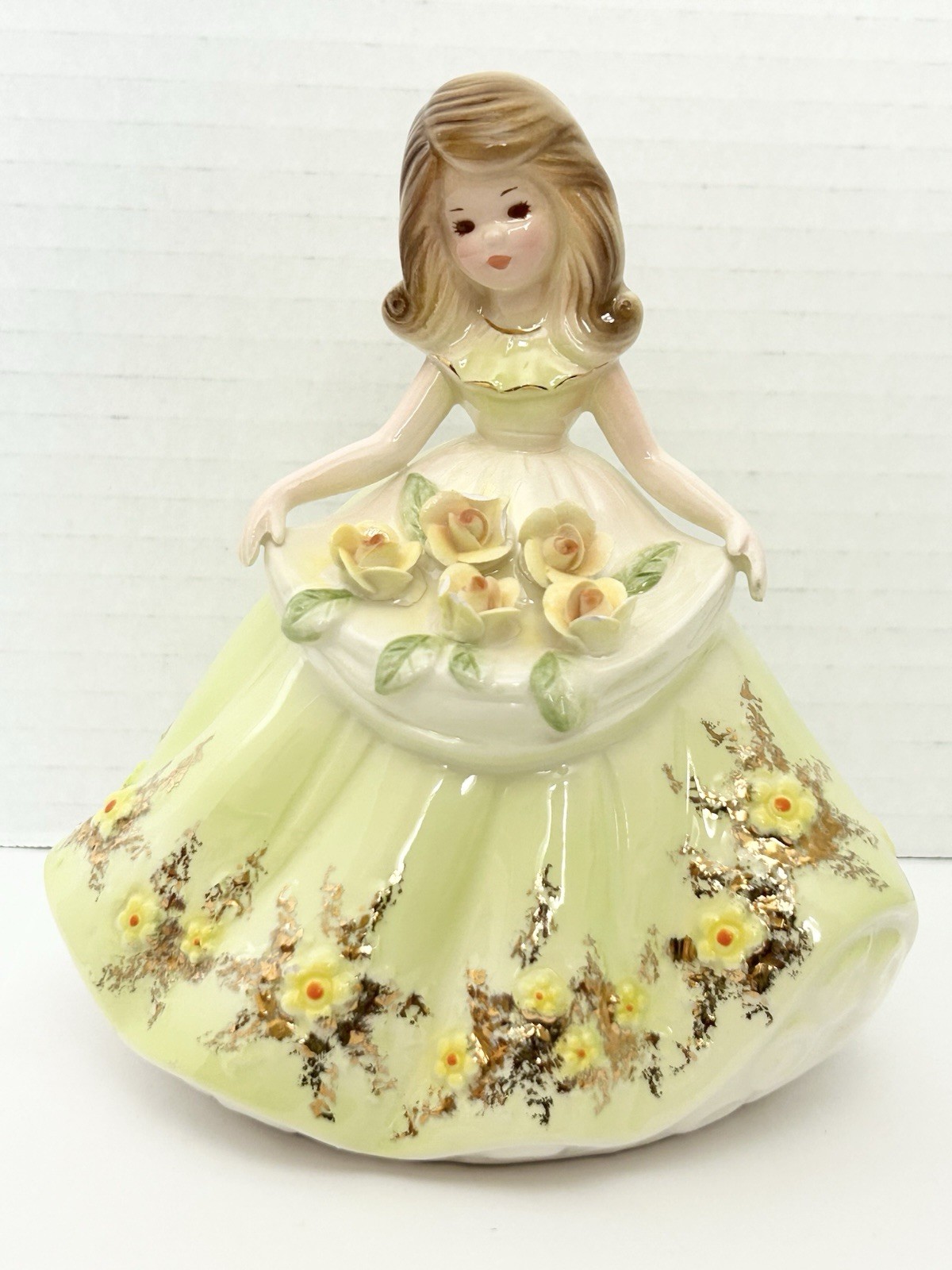 Josef Originals “Rose Garden” Series Yellow Green Dress Apron Full Of Roses Chip