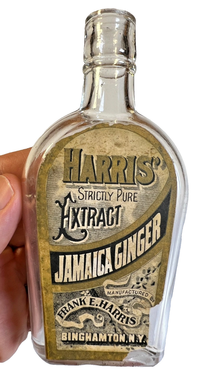 Antique Harris Extract Jamaica Ginger Bottle Labeled Binghamton New York NY 2 oz