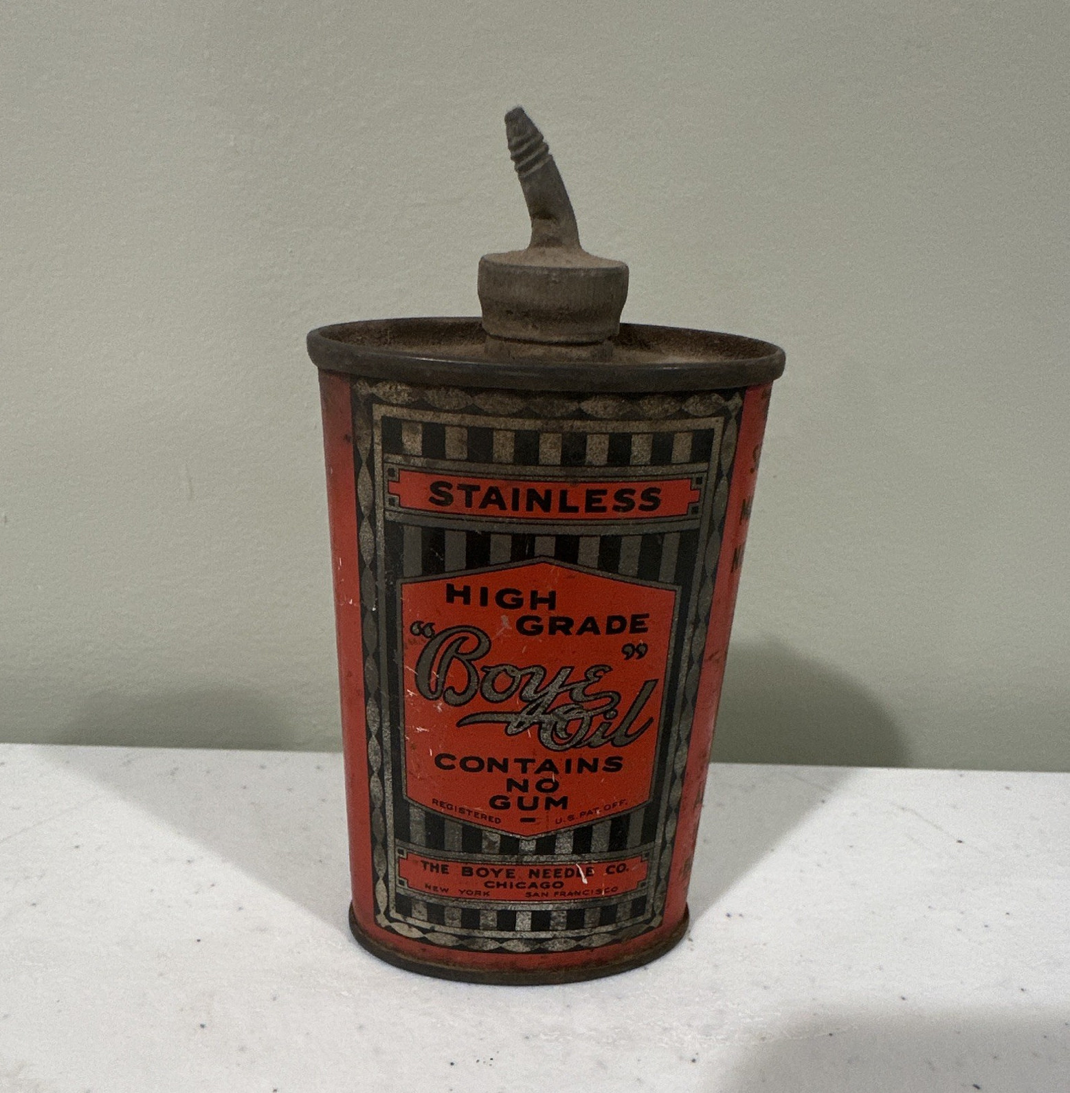 Boye Oil Vintage Gas & Oil Advertising Can High Grade Stainless Spout Lid